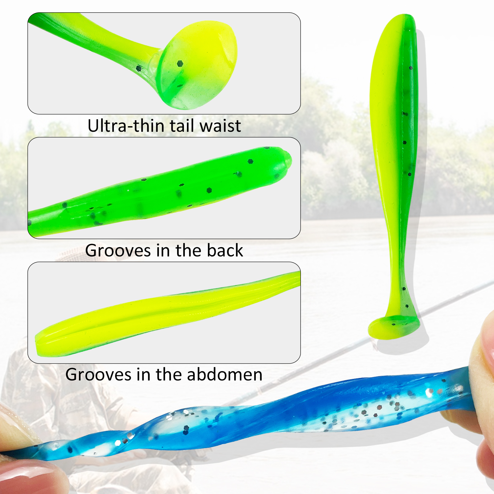 FREE FISHER Soft Worm Grubs Kit with Jig Hooks,109pcs/Lot Fishing Tackle Box,Tail Swimbaits,Bass Fishing Baits Jigging Head Hooks