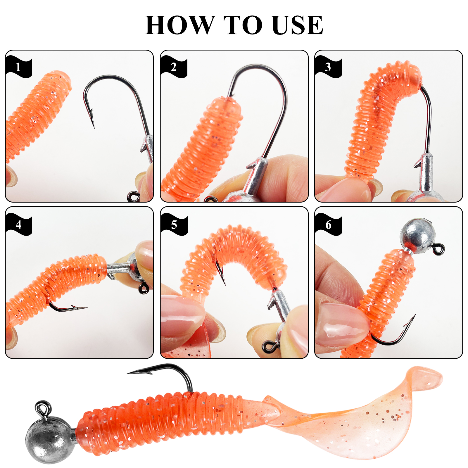 FREE FISHER Soft Worm Grubs Kit with Jig Hooks,109pcs/Lot Fishing Tackle Box,Tail Swimbaits,Bass Fishing Baits Jigging Head Hooks