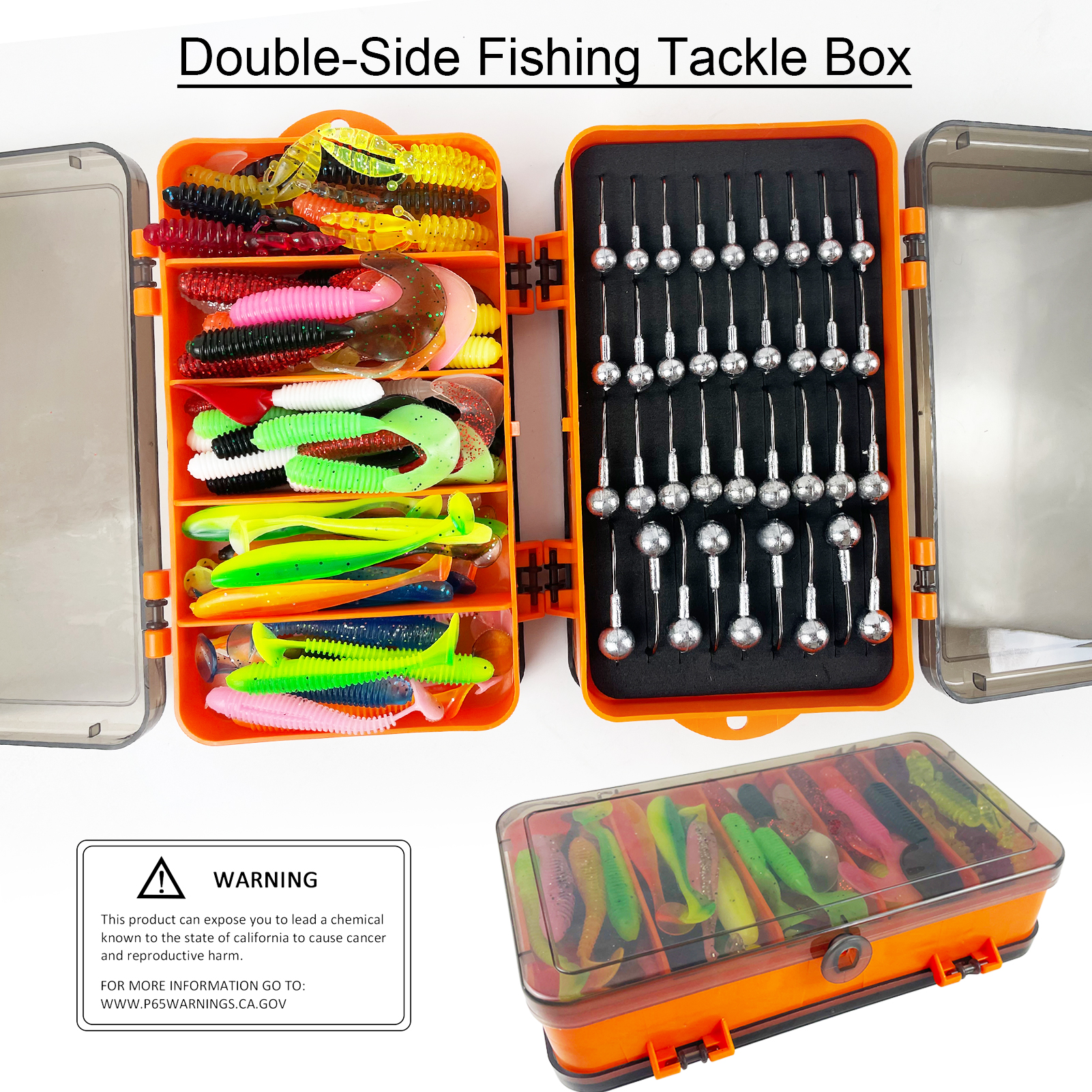FREE FISHER 114pcs/Boxt Soft Worm Lures Kit,Sea Urchin Bait with Jig Head Hooks,Double-Side Fish Tackle Box,Tail Grubs Swimbaits