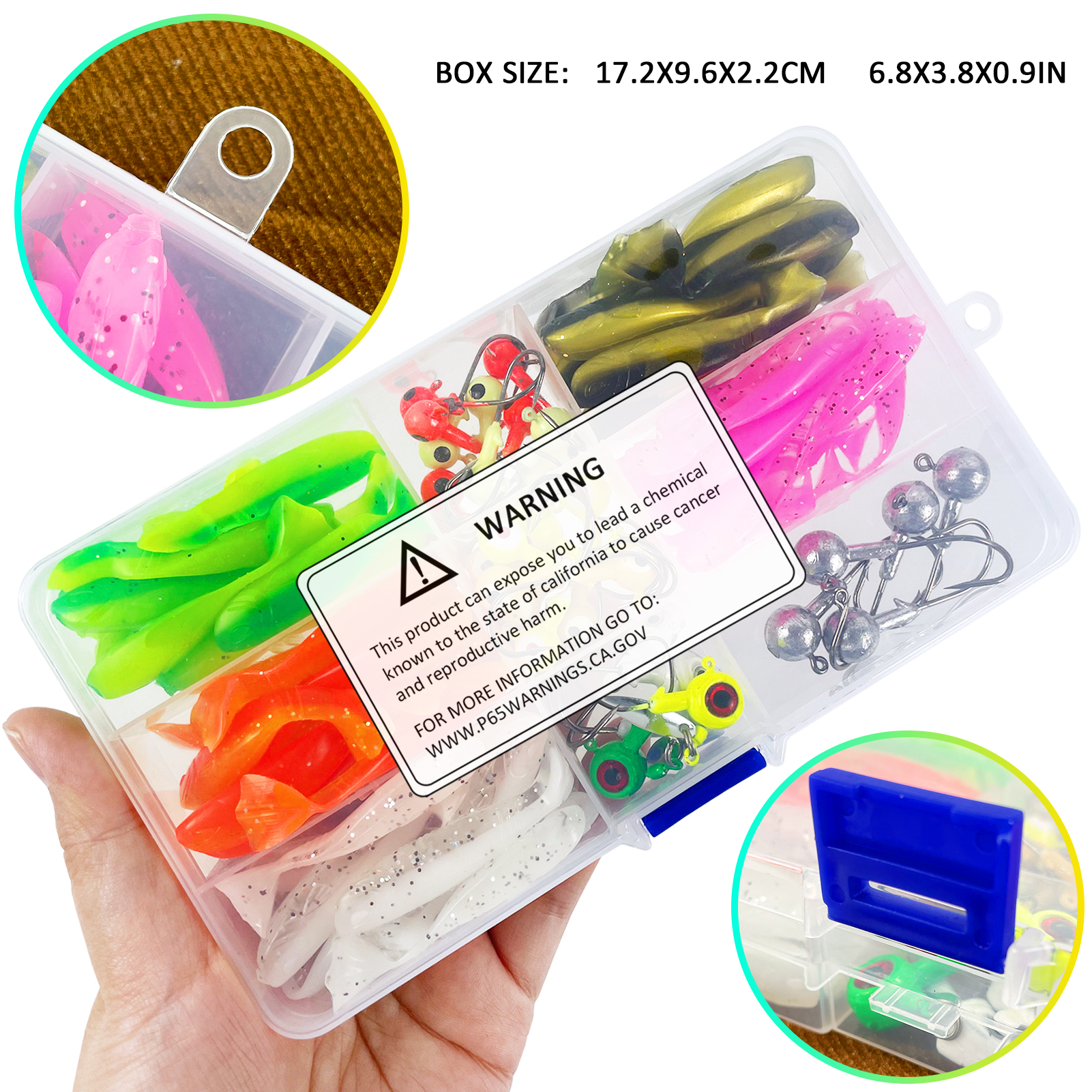 FREE FISHER Fishing Soft Lures Kit,Jig Head Hooks,81pcs/Box Double-Color Soft Worms,Grub PVC Swimbait Wobblers Artificial Baits
