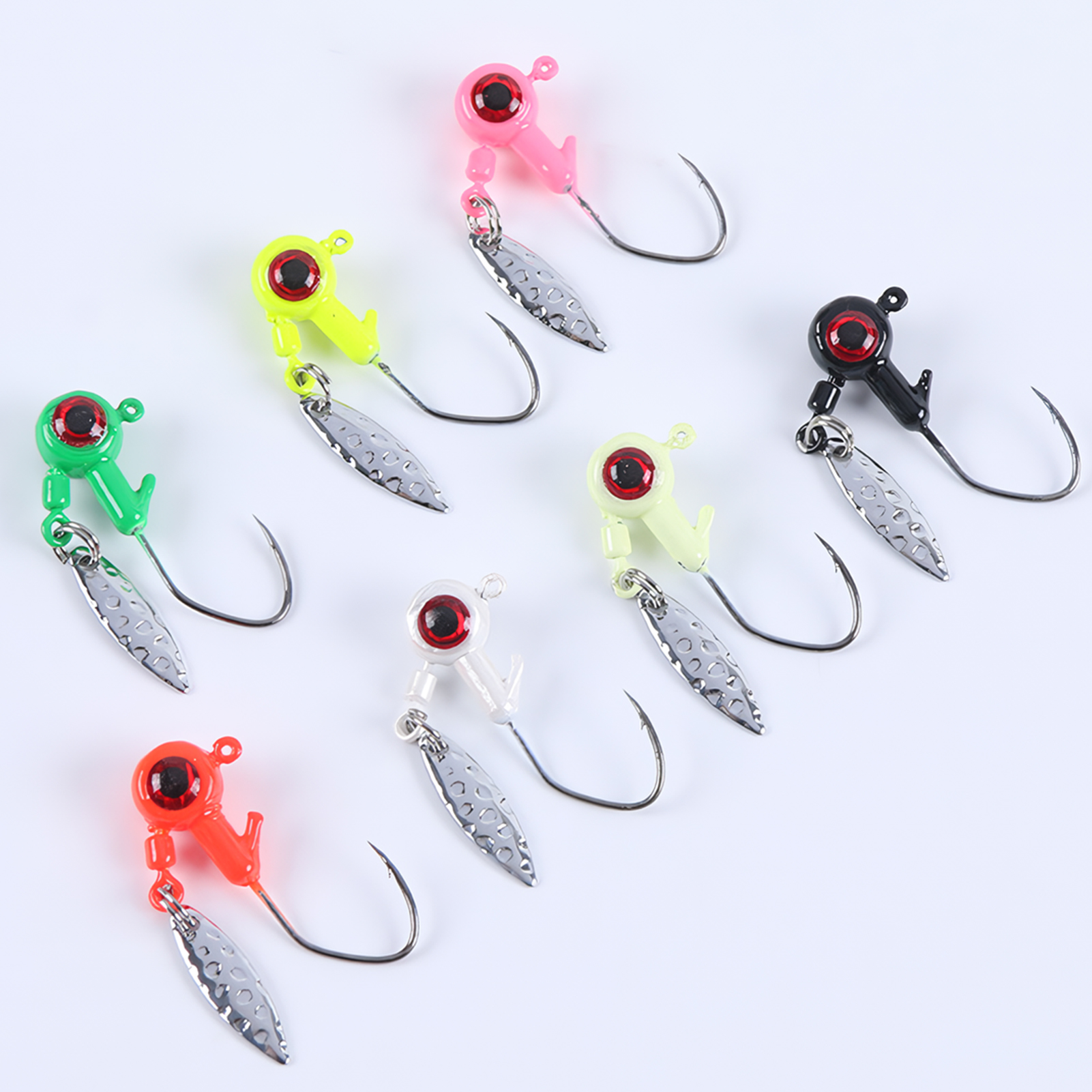 FREE FISHER 28pcs Fishing Lead Jigs 3D Lifelike Eye 3.2cm 7g Spinner Jig Hooks Soft Baits 5.5cm Worm Lures Swimbaits Fishing Tackle Pesca