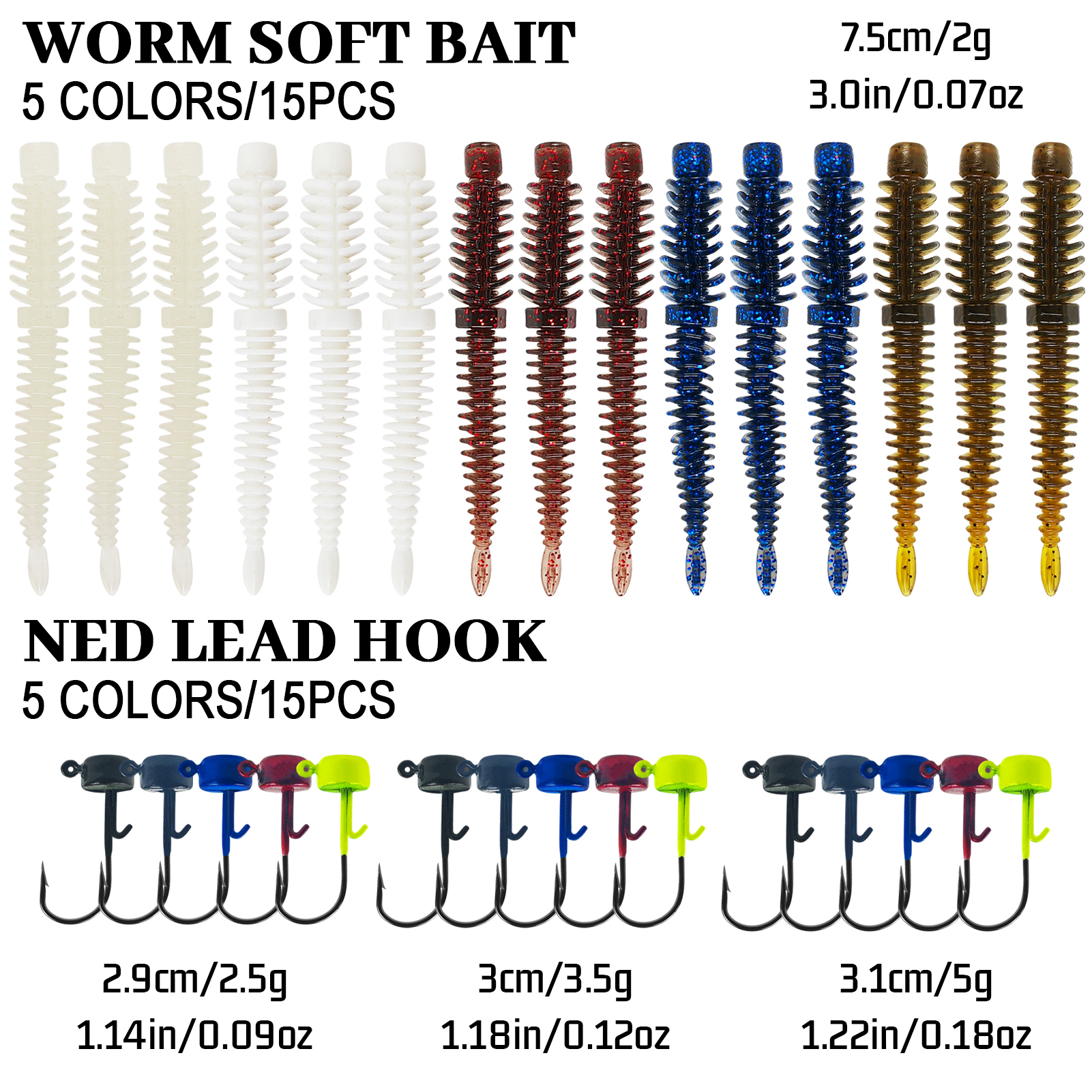 FREE FISHER Thread TPE Worms,Fishy Smell Needle Tailed Soft Insect Baits,Fishing Soft Lures,7.5cm/2g Swimbaits with Ned Hooks(Pack of 30)