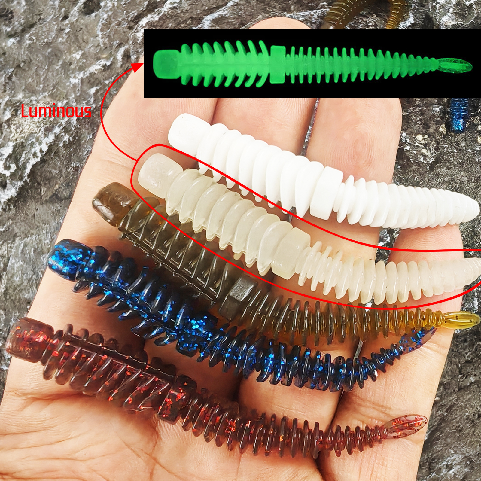 FREE FISHER Thread TPE Worms,Fishy Smell Needle Tailed Soft Insect Baits,Fishing Soft Lures,7.5cm/2g Swimbaits with Ned Hooks(Pack of 30)