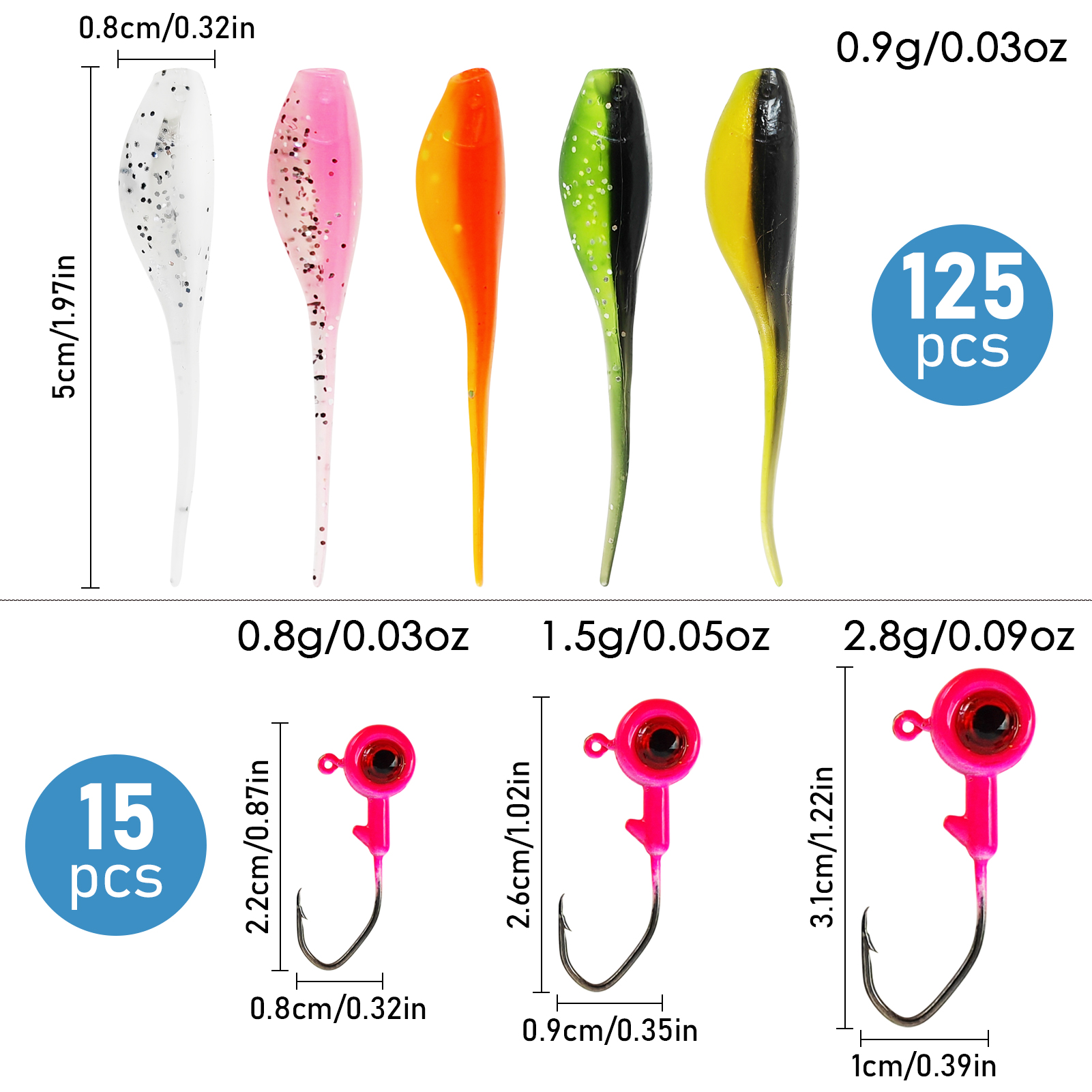 FREE FISHER 140pcs/Box Crappie Swimbait Wobblers with Jig Hooks,5cm 0.9g Soft Big Belly Artificial Baits,Tadpole Worm Lures Kit