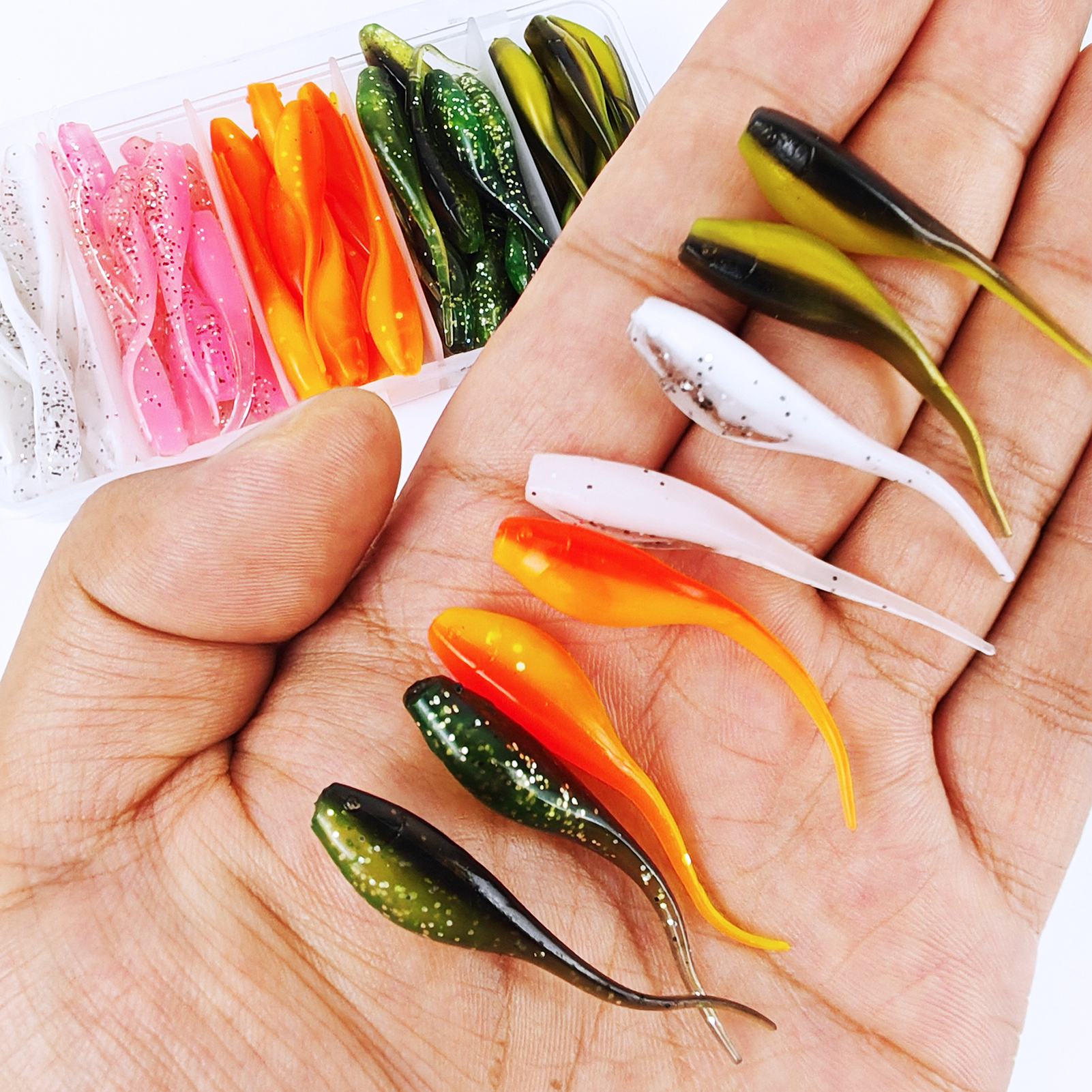 FREE FISHER 140pcs/Box Crappie Swimbait Wobblers with Jig Hooks,5cm 0.9g Soft Big Belly Artificial Baits,Tadpole Worm Lures Kit