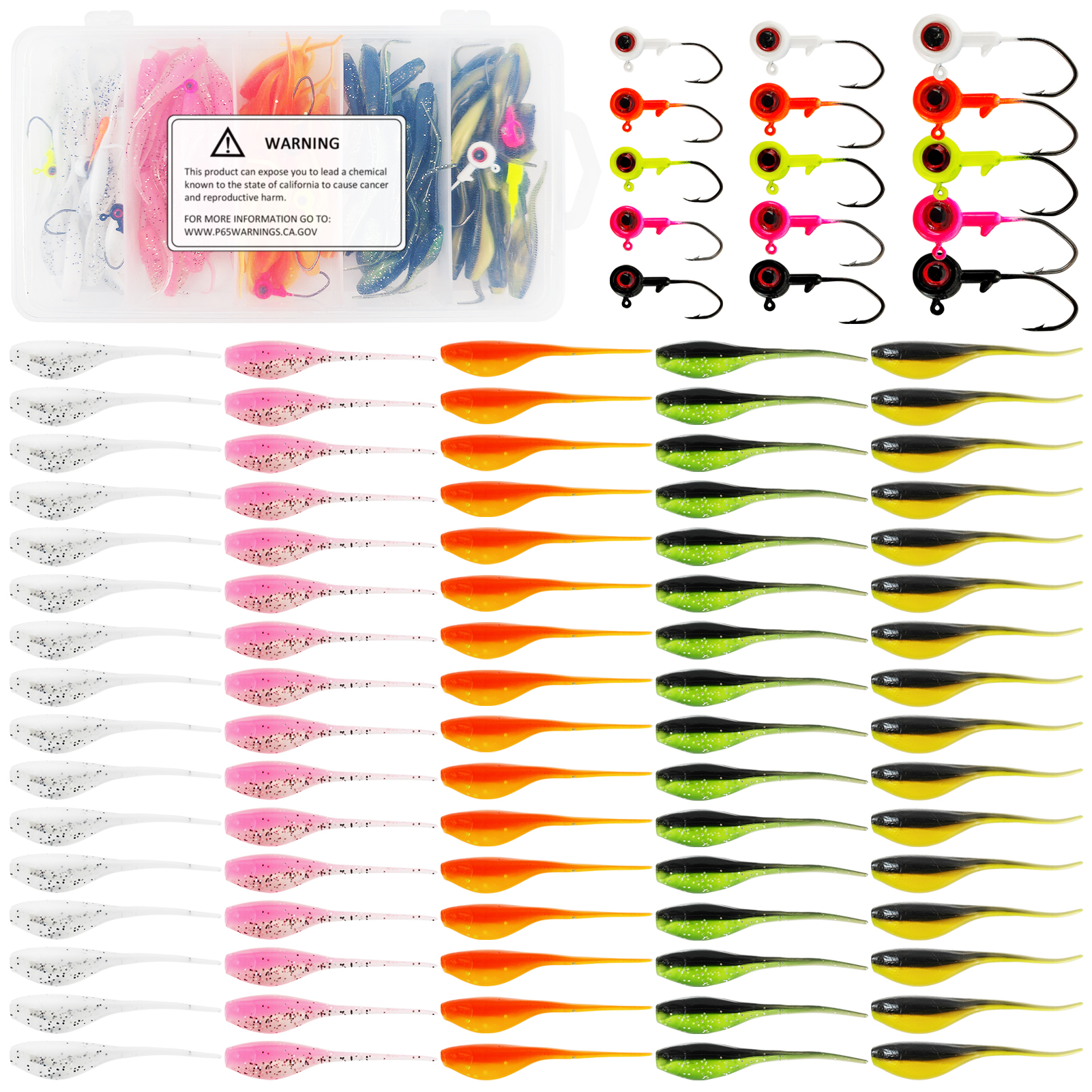 FREE FISHER 140pcs/Box Crappie Swimbait Wobblers with Jig Hooks,5cm 0.9g Soft Big Belly Artificial Baits,Tadpole Worm Lures Kit