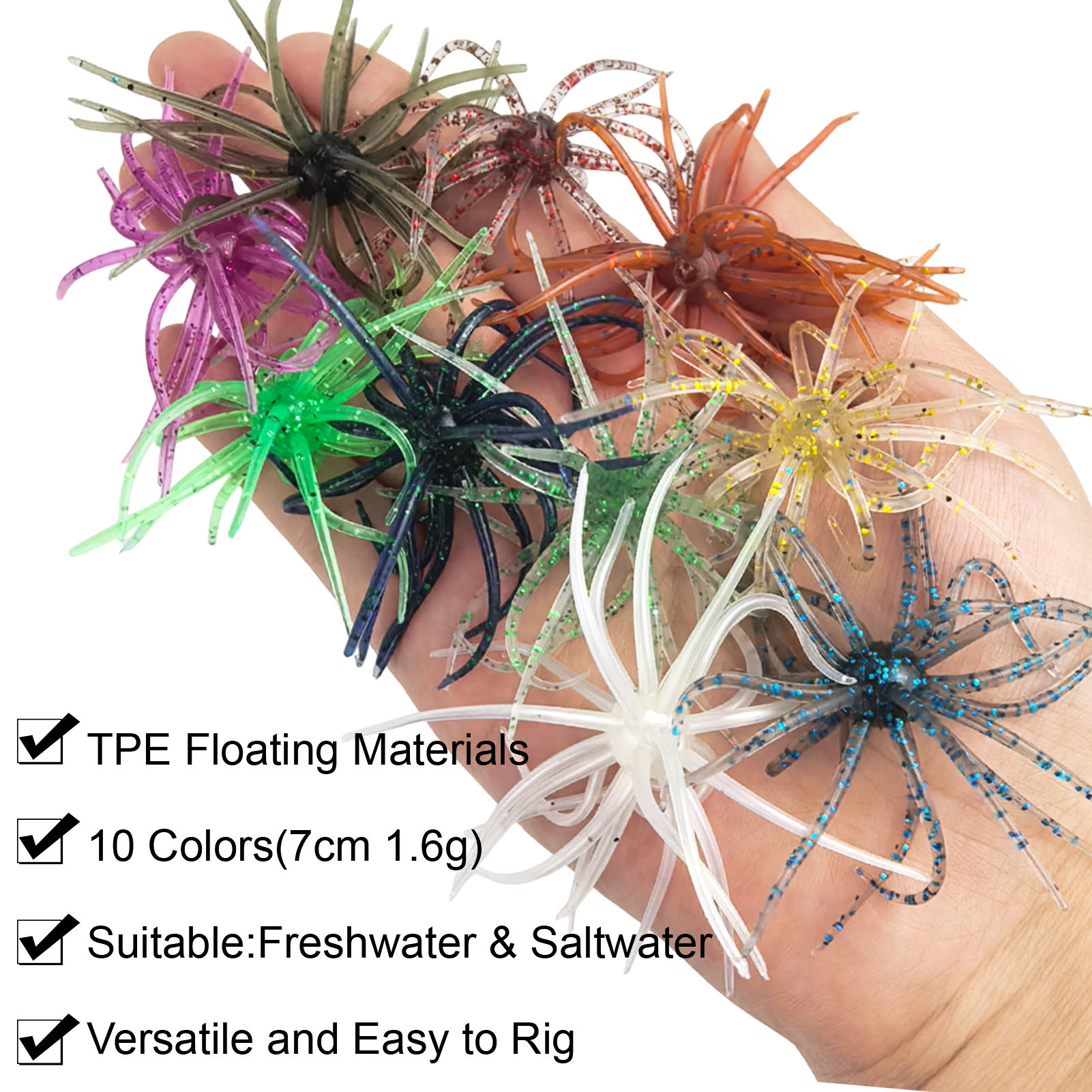 FREE FISHER Sea Urchin Baits Kit,Soft Creature Lures,9cm 3.6g/7cm 1.6g Dice Artificial Fuzzy Bait,Hooks Fishing Weights for Neko Rigs