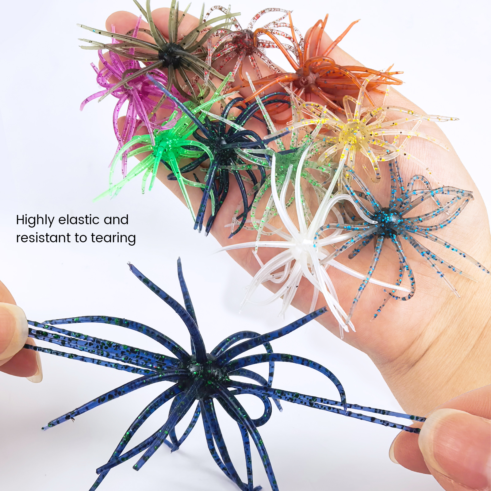 FREE FISHER 20pcs/Lot Fishing Sea Urchin Baits,Floating TPE Soft Creature Lures,7cm 1.6g Dice Artificial Fuzzy Bait with Jig Head Hooks 