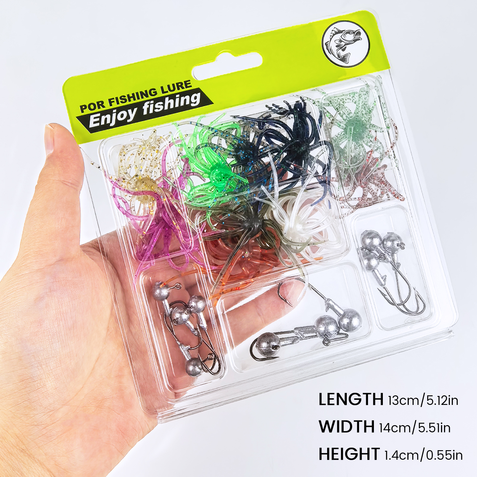FREE FISHER 20pcs/Lot Fishing Sea Urchin Baits,Floating TPE Soft Creature Lures,7cm 1.6g Dice Artificial Fuzzy Bait with Jig Head Hooks 