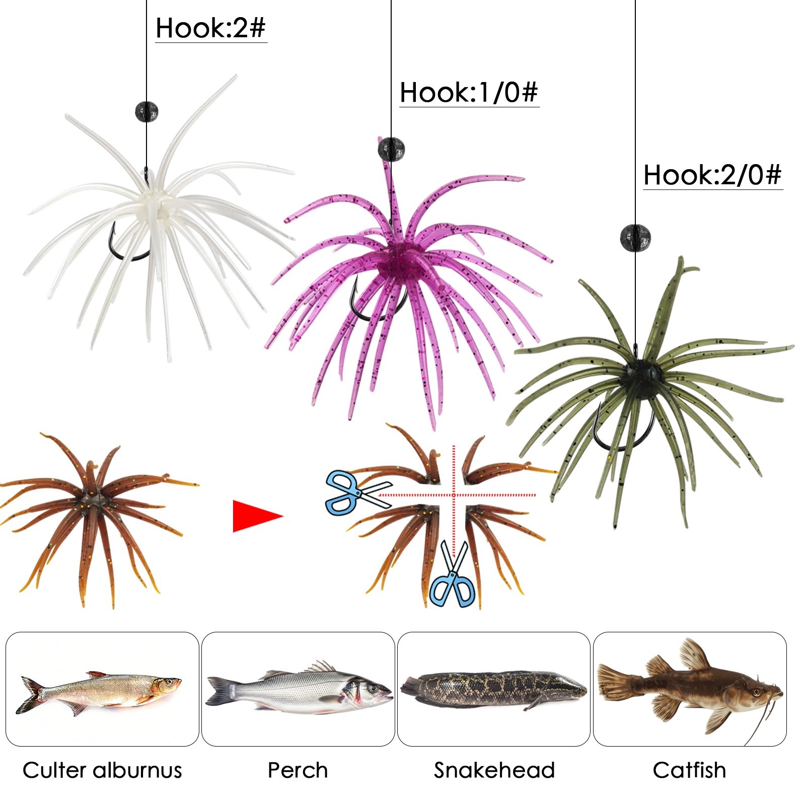 FREE FISHER Sea Urchin Baits Kit,Soft Creature Lures,9cm 3.6g/7cm 1.6g Dice Artificial Fuzzy Bait,Hooks Fishing Weights for Neko Rigs