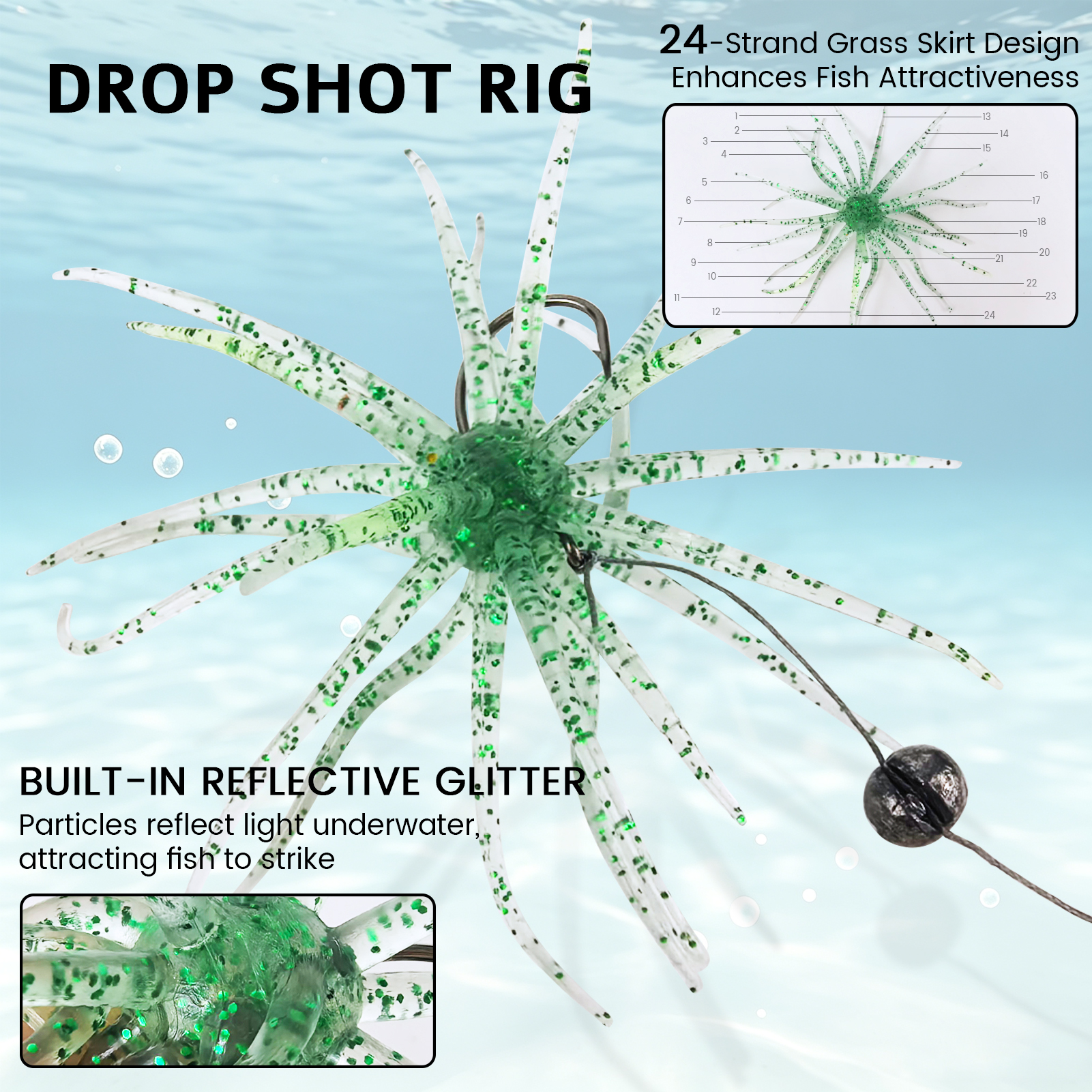 FREE FISHER 40pcs/Lot Sea Urchin Baits with Fishing Weights,Floating Soft Creature Lures,1.6g Dice Artificial Fuzzy Bait Wacky Hooks
