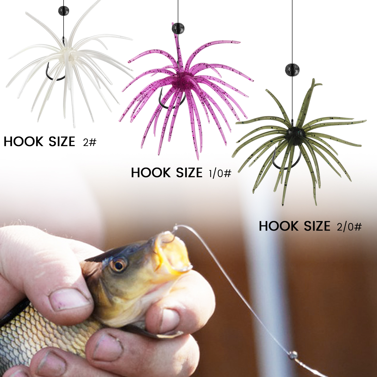 FREE FISHER 40pcs/Lot Sea Urchin Baits with Fishing Weights,Floating Soft Creature Lures,1.6g Dice Artificial Fuzzy Bait Wacky Hooks