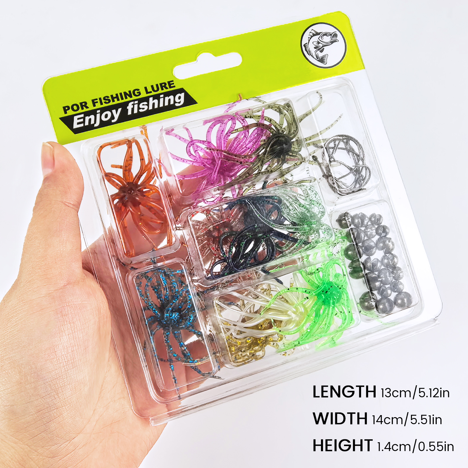 FREE FISHER 40pcs/Lot Sea Urchin Baits with Fishing Weights,Floating Soft Creature Lures,1.6g Dice Artificial Fuzzy Bait Wacky Hooks