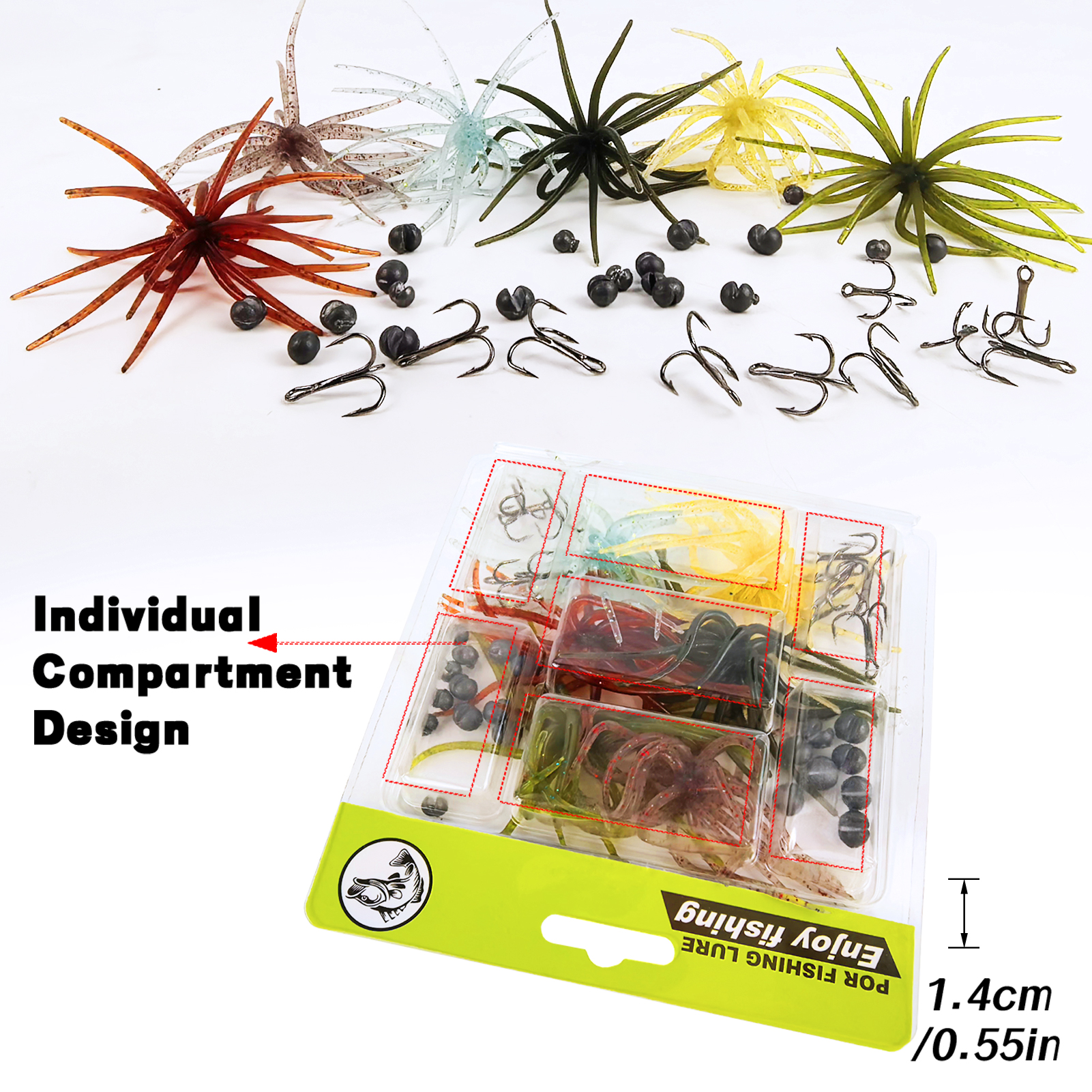 FREE FISHER Sea Urchin Baits Kit,Soft Creature Lures,9cm 3.6g/7cm 1.6g Dice Artificial Fuzzy Bait,Hooks Fishing Weights for Neko Rigs