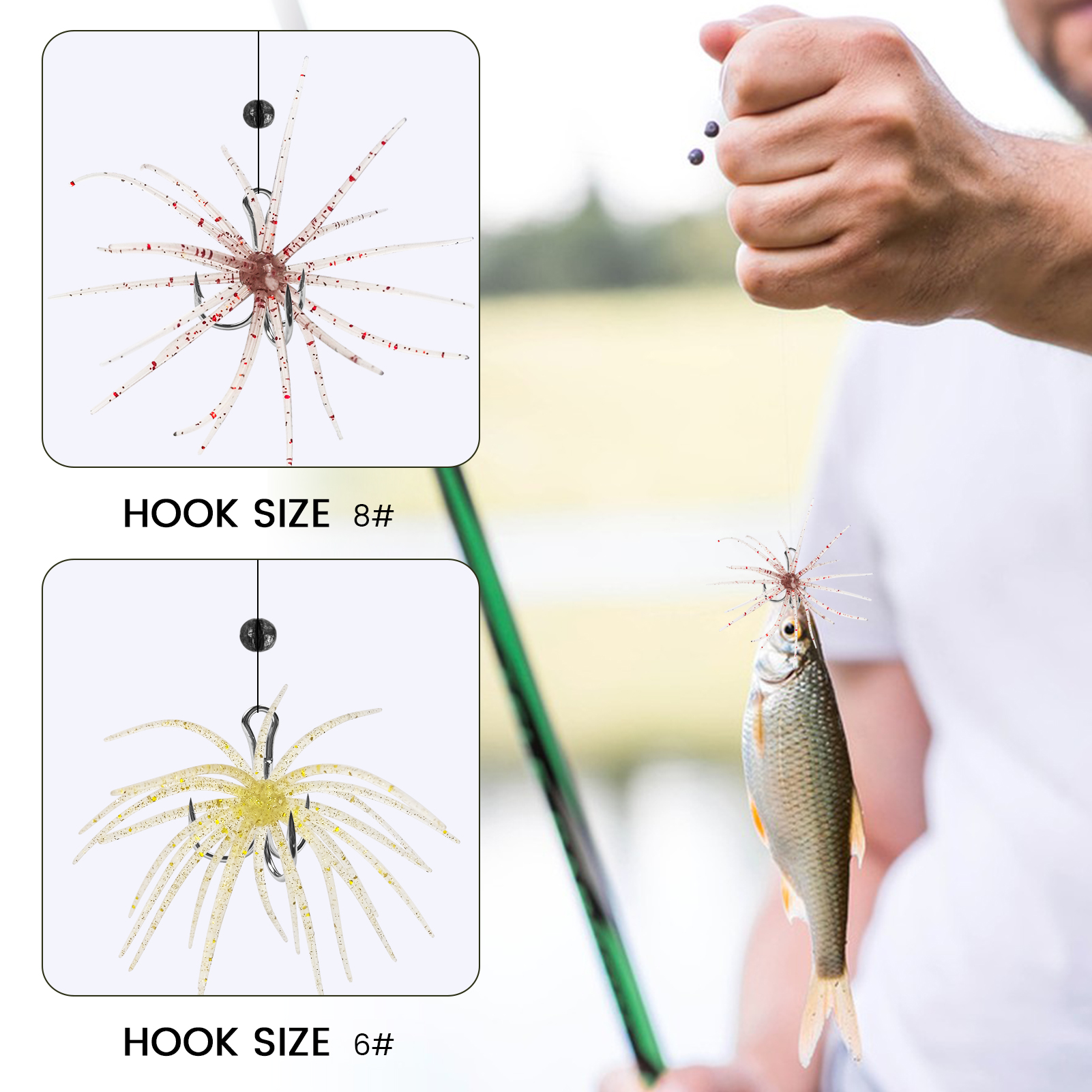 FREE FISHER 36pcs/Lot Sea Urchin Baits,Soft Creature Lures,9cm 3.6g Dice Artificial Fuzzy Bait Treble Hooks Fishing Weights Rigs