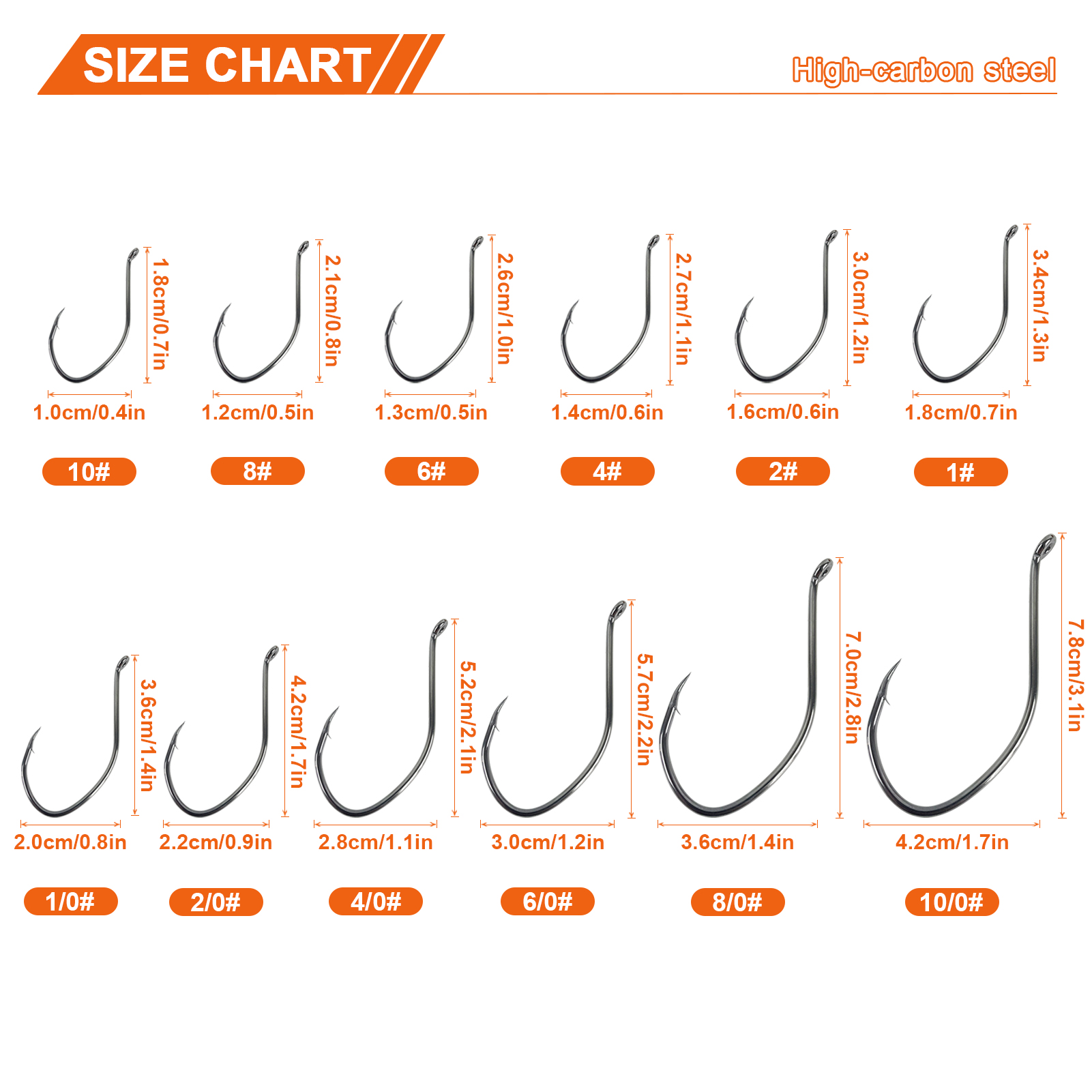 FREE FISHER 100pcs High Carbon Steel 8832 Fishing Hooks,Black Offset Wide Gap Cat Fish Bait Fishhooks 10#-10/0# for Sea Fishing