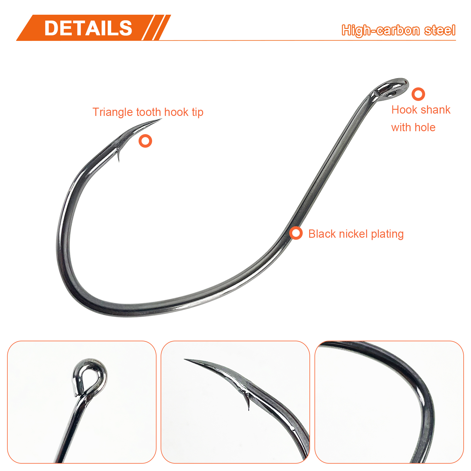 FREE FISHER 100pcs High Carbon Steel 8832 Fishing Hooks,Black Offset Wide Gap Cat Fish Bait Fishhooks 10#-10/0# for Sea Fishing