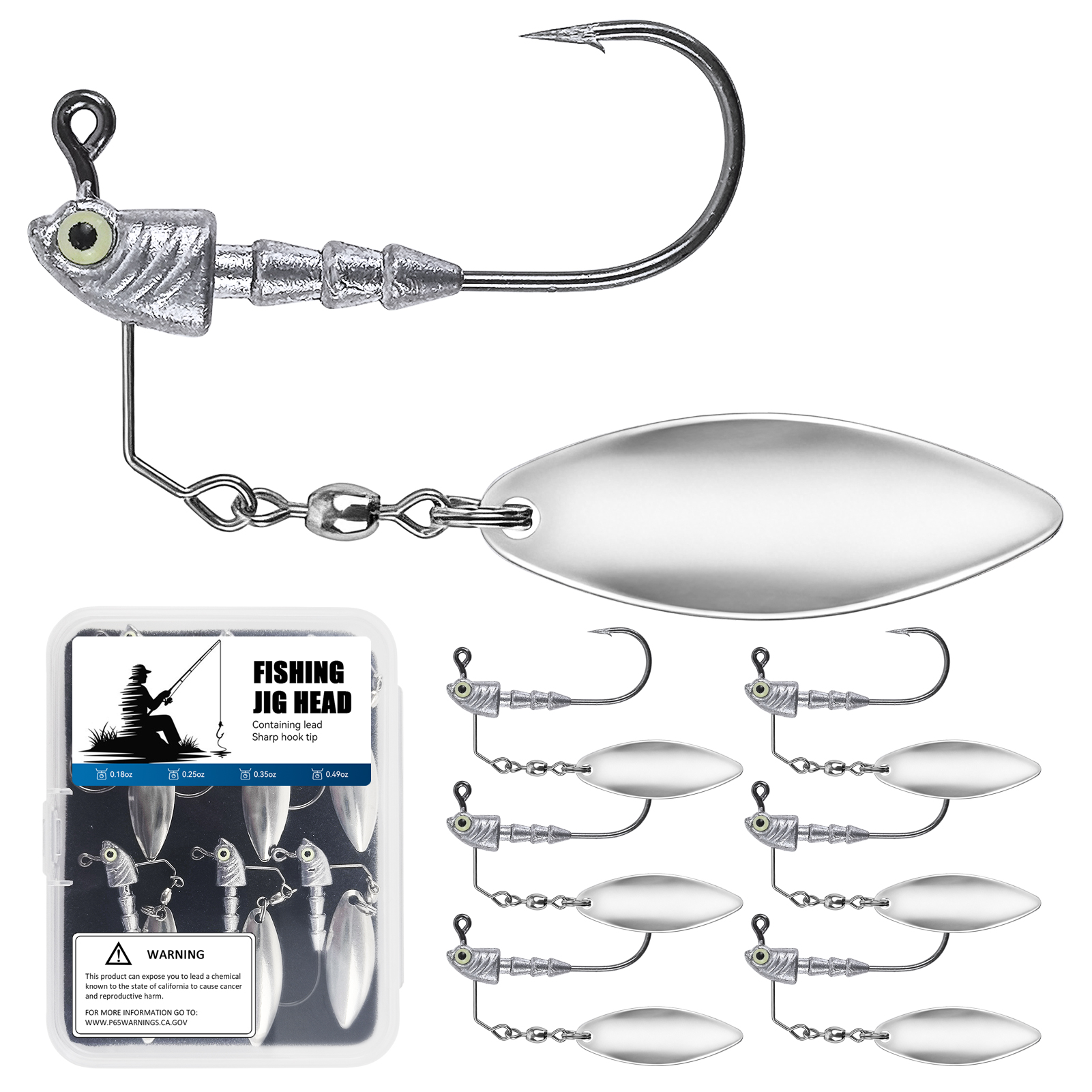 FREE FISHER 6pcs/Box Fishing Jig Head Hooks,5g/7g/10g/14g Underspin Saltwater Jigging Swimbaits with Blade,Spinner Fishing Lures  ﻿ 