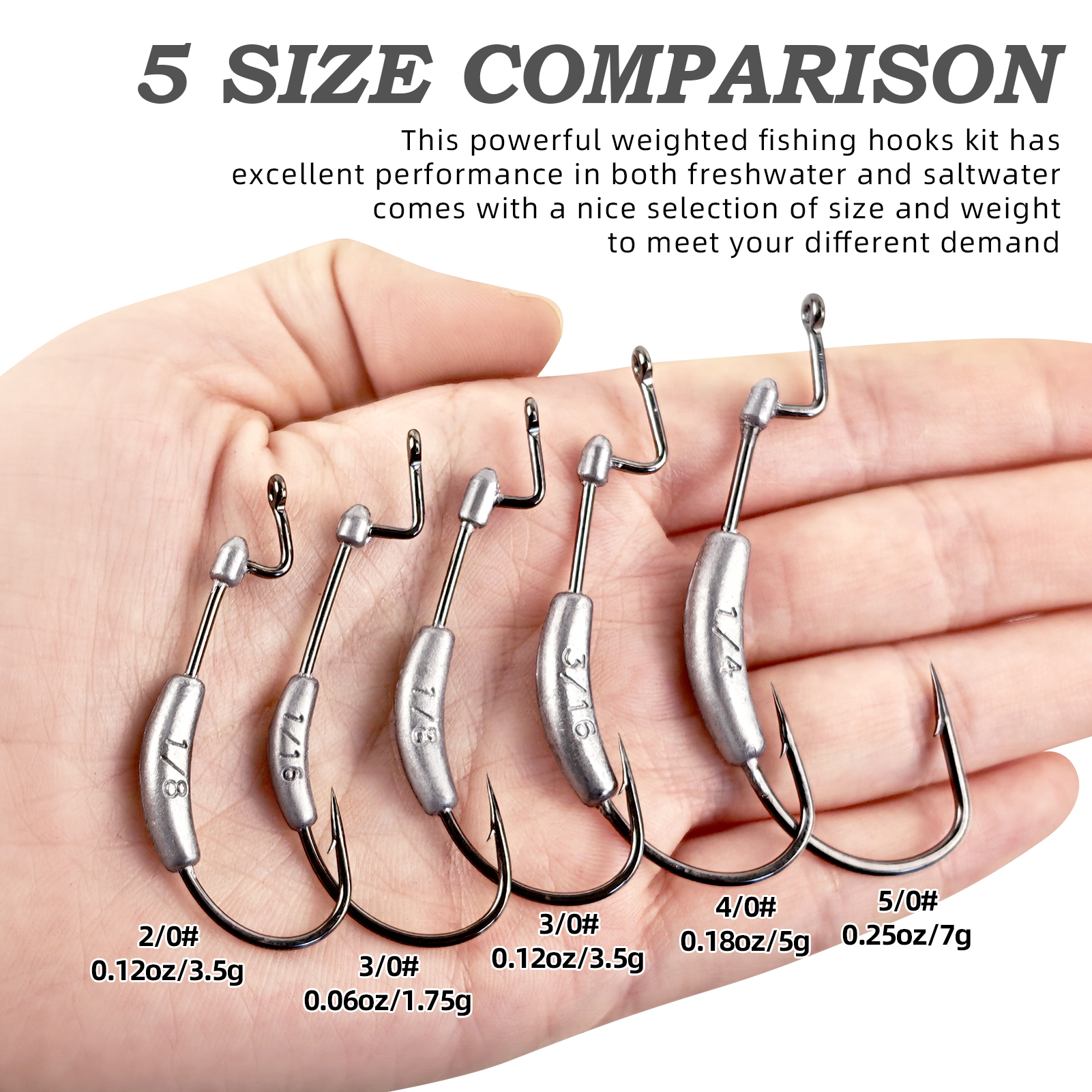 FREE FISHER 15pcs Weighted Swimbait Hooks with Molded Bait Keeper,Equipped with Weedless Worm Fishing Crank Hook 2/0 3/0 4/0 5/0