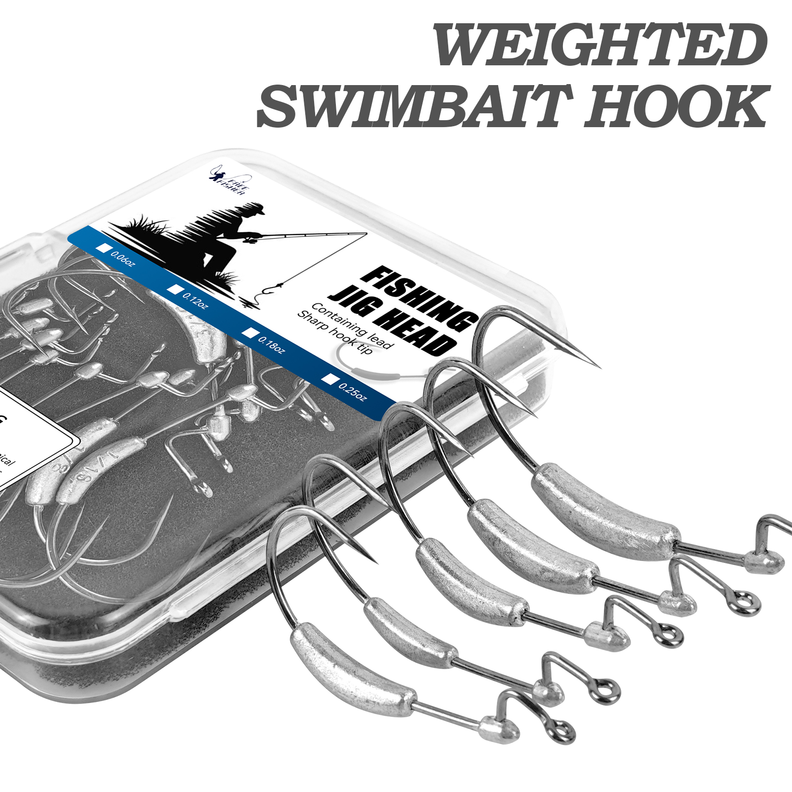FREE FISHER 15pcs Weighted Swimbait Hooks with Molded Bait Keeper,Equipped with Weedless Worm Fishing Crank Hook 2/0 3/0 4/0 5/0