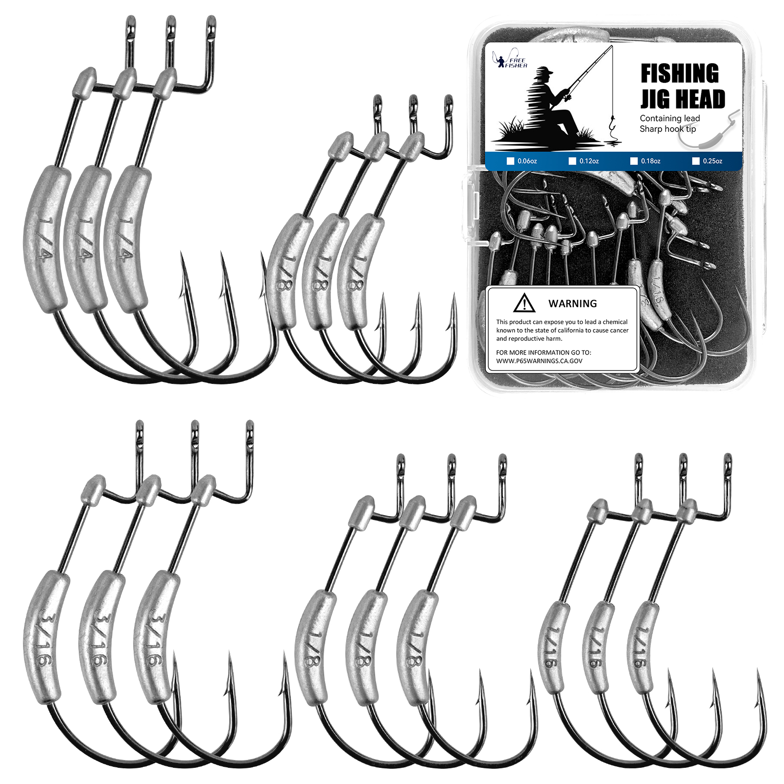FREE FISHER 15pcs Weighted Swimbait Hooks with Molded Bait Keeper,Equipped with Weedless Worm Fishing Crank Hook 2/0 3/0 4/0 5/0