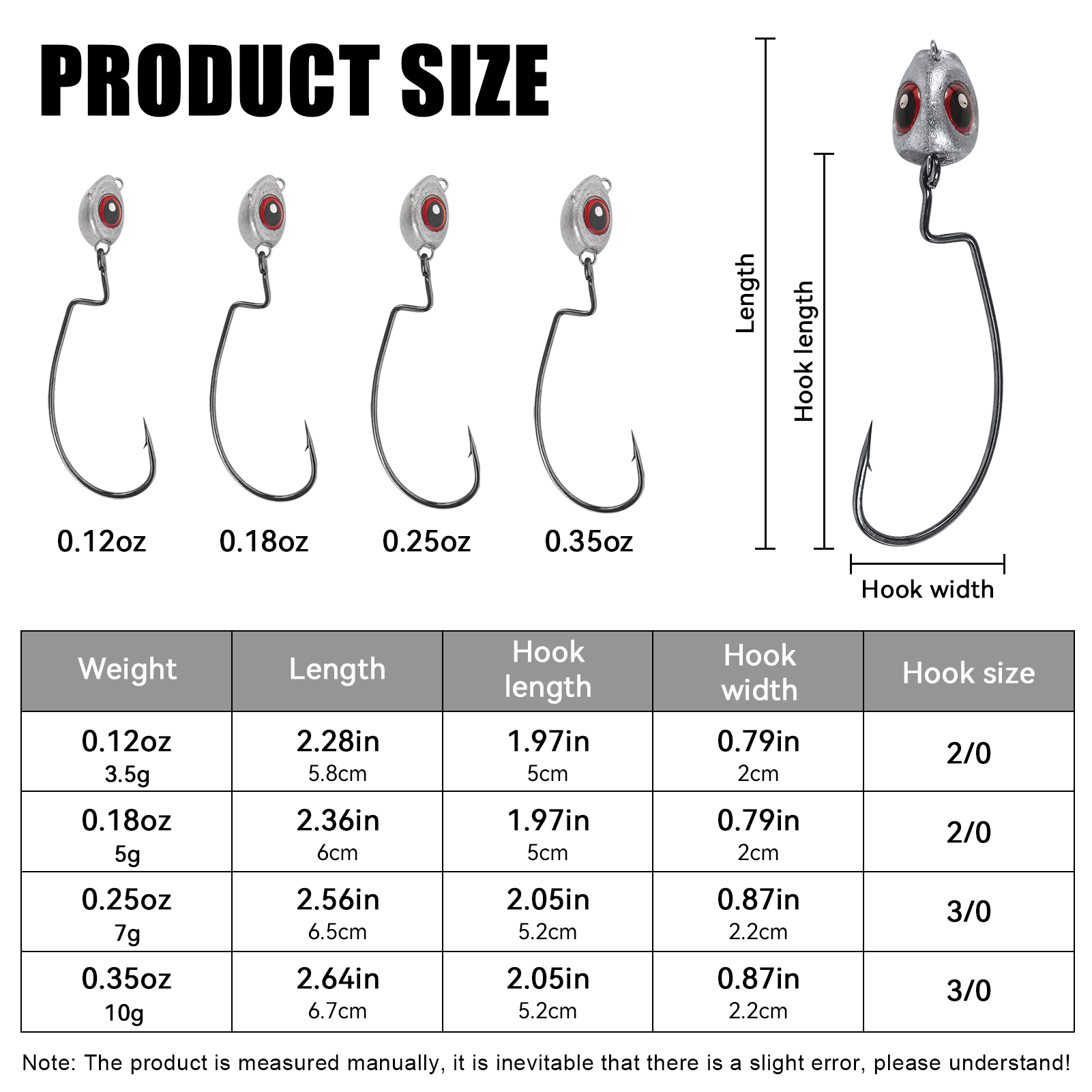 FREE FISHER 12pcs/Box Fish Eye Swimbaits 3.5g/5g/7g/10g,Ned Rigs Jig Head Hooks,Worm Crankhook,Texas Rig Fishing Weights Sinkers 