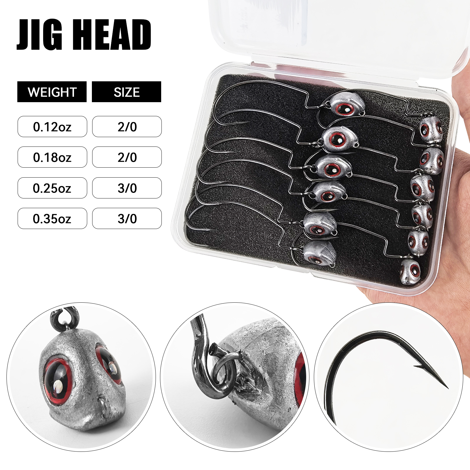 FREE FISHER 12pcs/Box Fish Eye Swimbaits 3.5g/5g/7g/10g,Ned Rigs Jig Head Hooks,Worm Crankhook,Texas Rig Fishing Weights Sinkers 