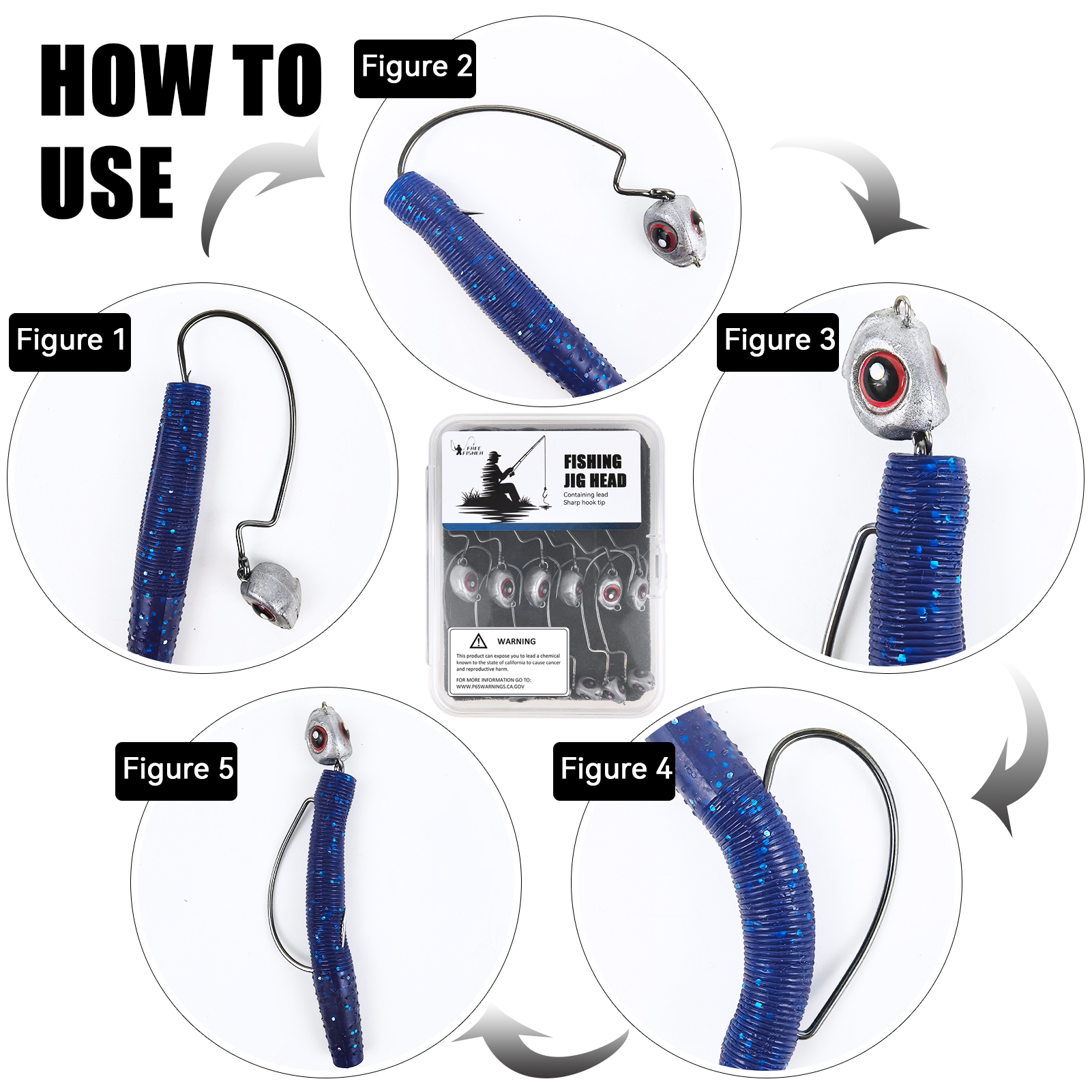 FREE FISHER 12pcs/Box Fish Eye Swimbaits 3.5g/5g/7g/10g,Ned Rigs Jig Head Hooks,Worm Crankhook,Texas Rig Fishing Weights Sinkers 