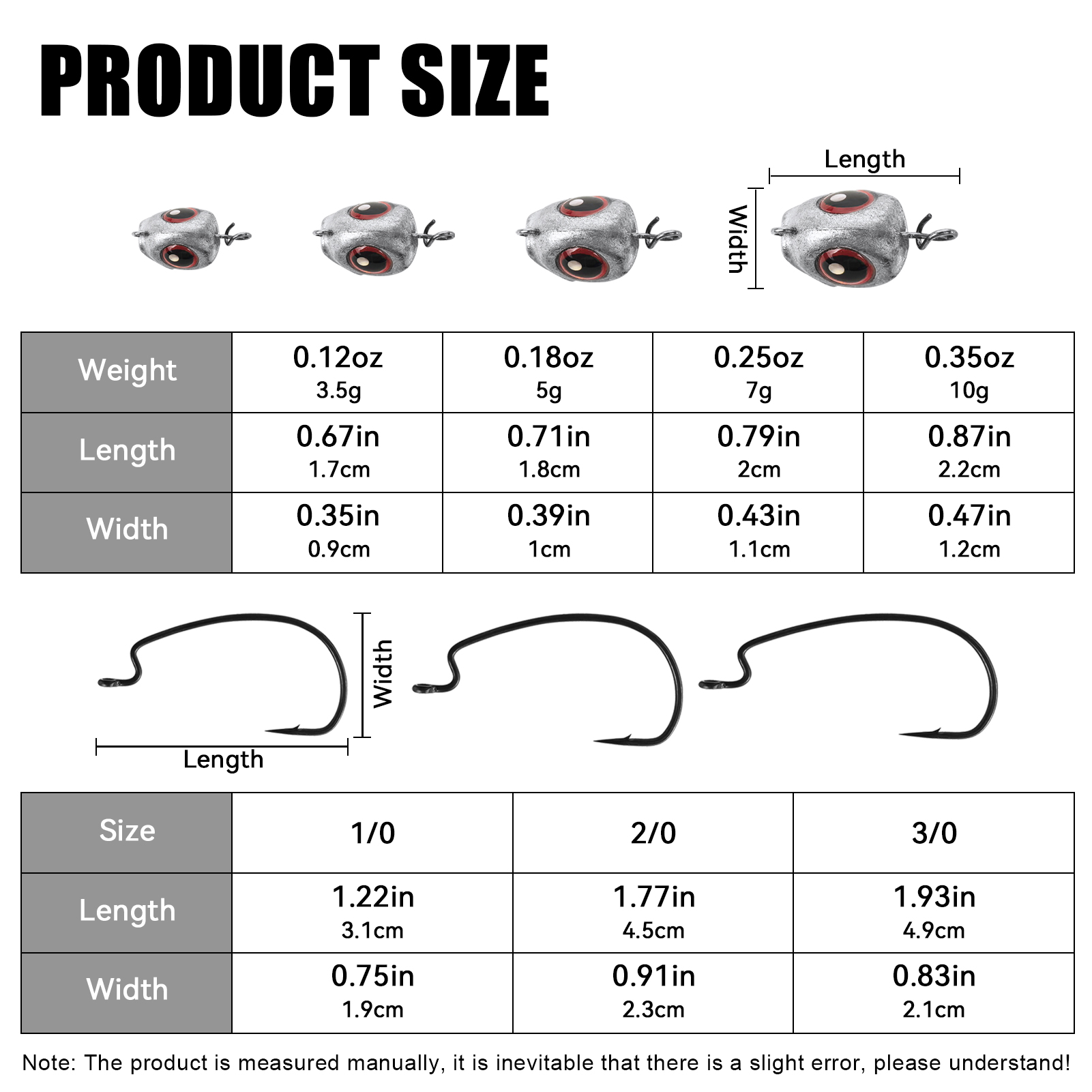 FREE FISHER 15pcs/Box Fish Eye Swimbaits,3.5g/5g/7g/10g Ned Rigs Jig Heads,Worm Crankhook,Texas Rig Fishing Sinkers Weights 