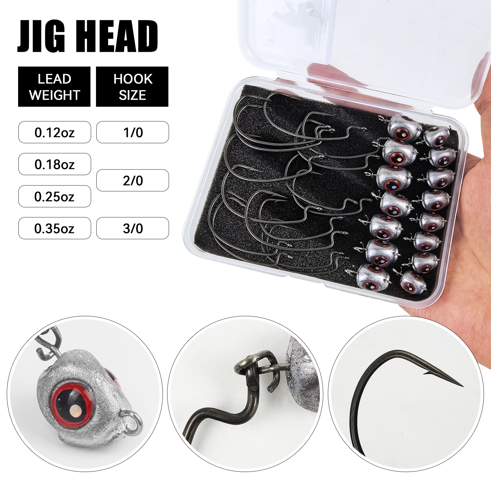 FREE FISHER 15pcs/Box Fish Eye Swimbaits,3.5g/5g/7g/10g Ned Rigs Jig Heads,Worm Crankhook,Texas Rig Fishing Sinkers Weights 