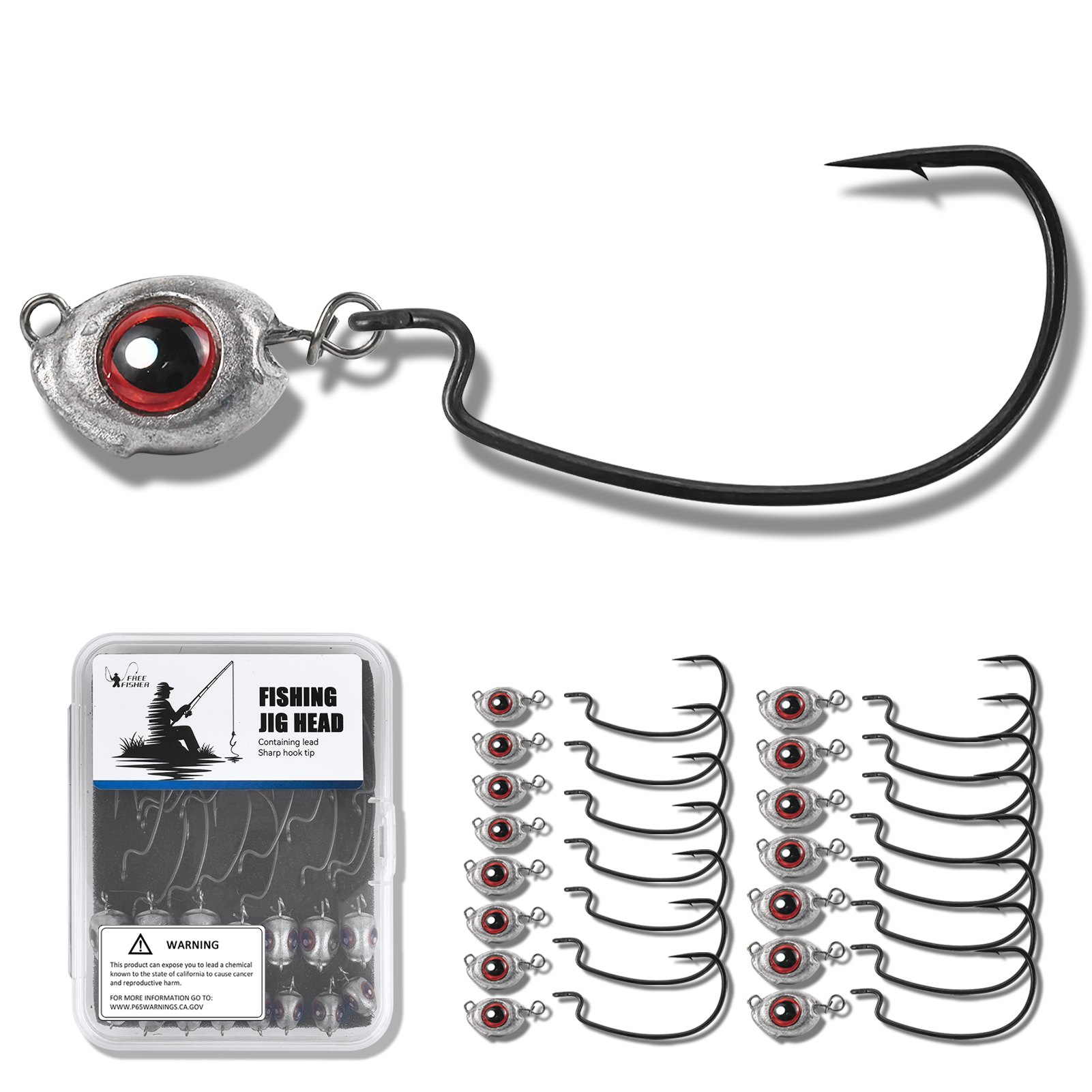 FREE FISHER 15pcs/Box Fish Eye Swimbaits,3.5g/5g/7g/10g Ned Rigs Jig Heads,Worm Crankhook,Texas Rig Fishing Sinkers Weights 