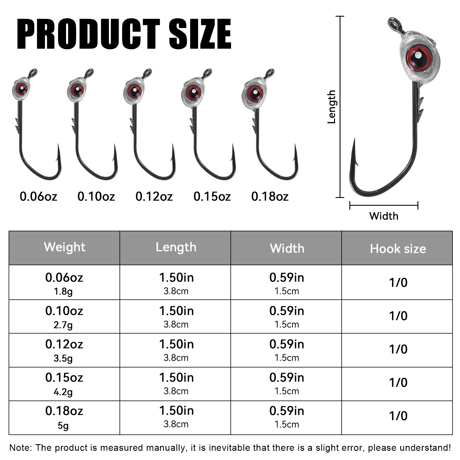 FREE FISHER 15pcs/Lot Fish Eye Jig Head Hooks,0.06oz-0.18oz Multi Weights,Fishing Sinker Barbed Hook,Saltwater Jigging Swimbaits 