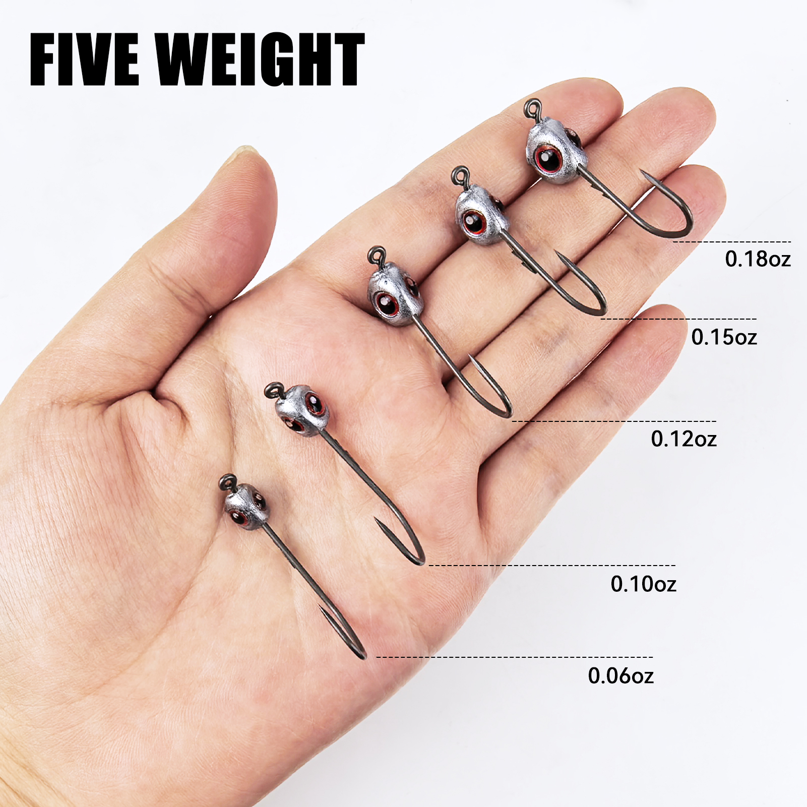 FREE FISHER 15pcs/Lot Fish Eye Jig Head Hooks,0.06oz-0.18oz Multi Weights,Fishing Sinker Barbed Hook,Saltwater Jigging Swimbaits 