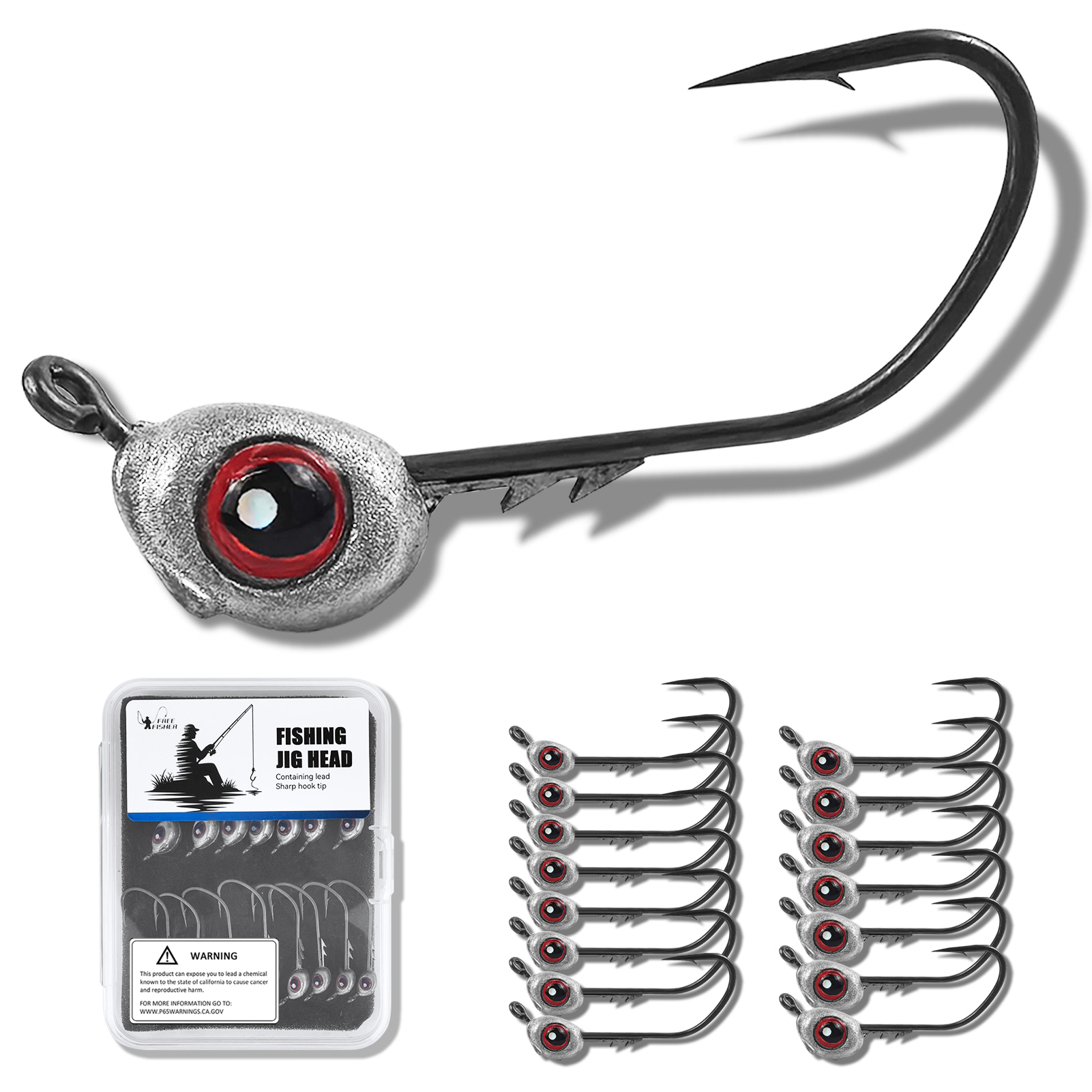 FREE FISHER 15pcs/Lot Fish Eye Jig Head Hooks,0.06oz-0.18oz Multi Weights,Fishing Sinker Barbed Hook,Saltwater Jigging Swimbaits 