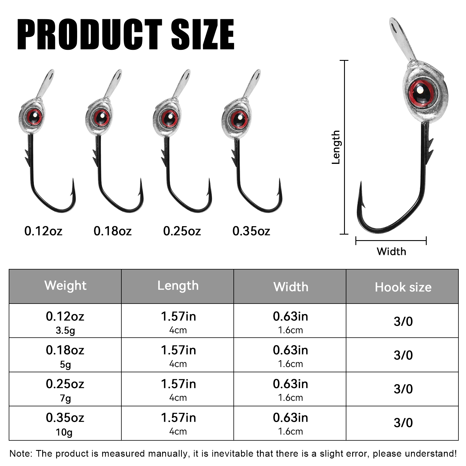 FREE FISHER 10pcs/Box Fish Eye Jig Head Hook with Tongue Plate,1/8-3/8oz JIG Hooks Swimbait,Die-Casting Sea Fishing Rig Weights 