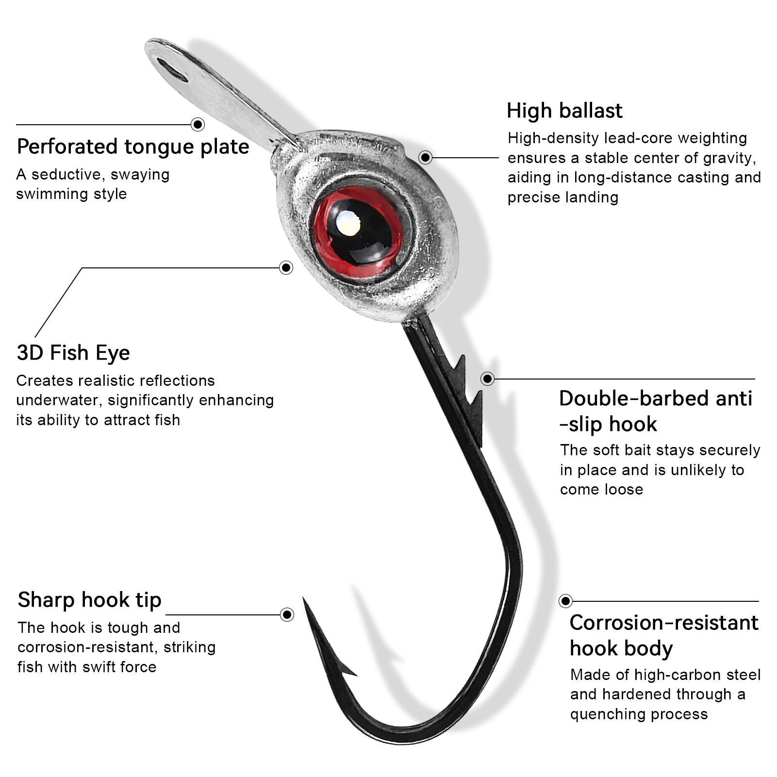 FREE FISHER 10pcs/Box Fish Eye Jig Head Hook with Tongue Plate,1/8-3/8oz JIG Hooks Swimbait,Die-Casting Sea Fishing Rig Weights 
