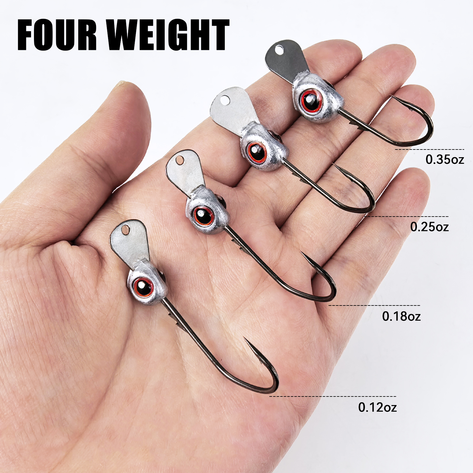 FREE FISHER 10pcs/Box Fish Eye Jig Head Hook with Tongue Plate,1/8-3/8oz JIG Hooks Swimbait,Die-Casting Sea Fishing Rig Weights 