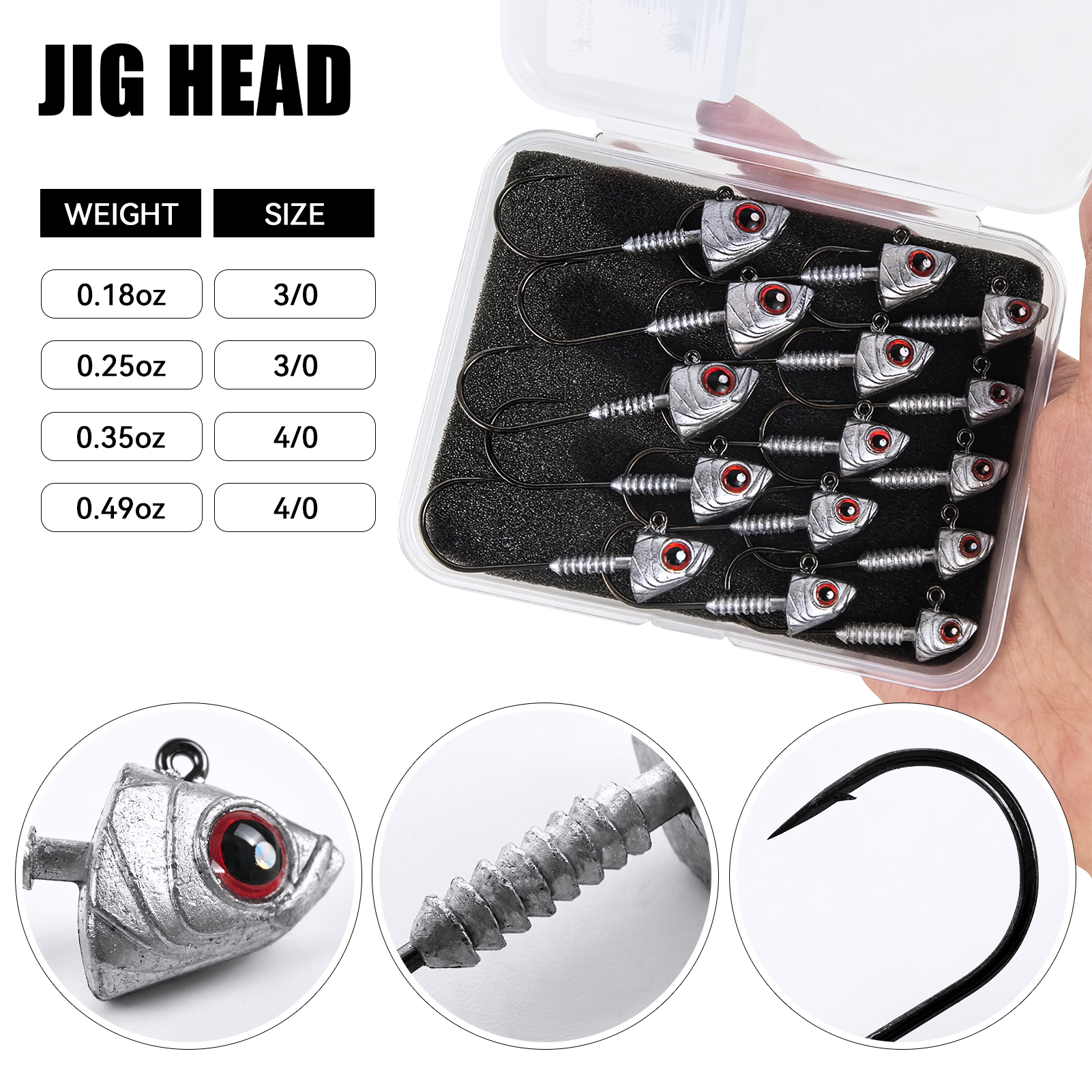 FREE FISHER 15pcs/Box Saltwater Jig Heads,5g/7g/10g/14g Mixed Fishing Weights,3D Fish Eyes  Hooks,Bait Keeper Ned Rig Jigheads 