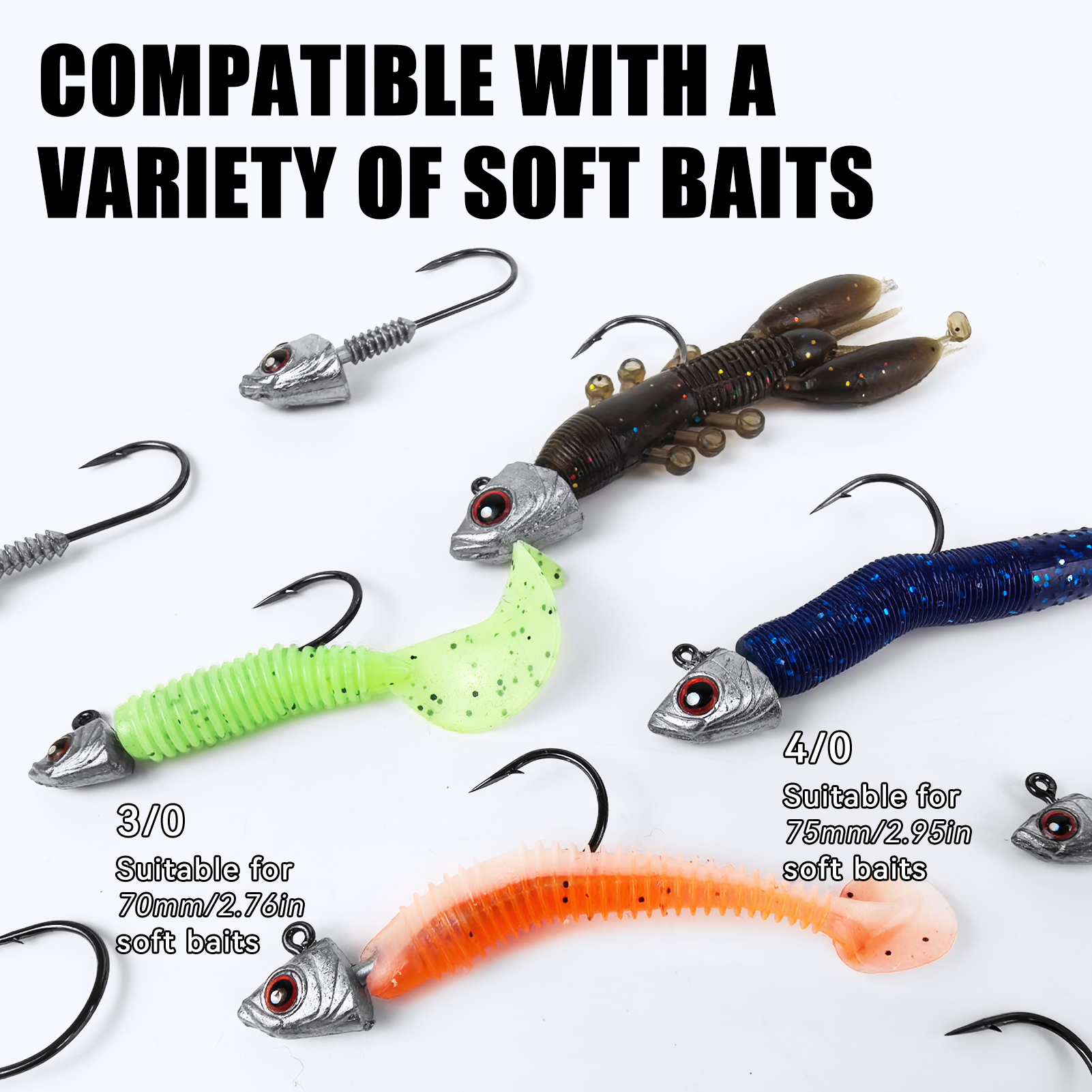 FREE FISHER 15pcs/Box Saltwater Jig Heads,5g/7g/10g/14g Mixed Fishing Weights,3D Fish Eyes  Hooks,Bait Keeper Ned Rig Jigheads 