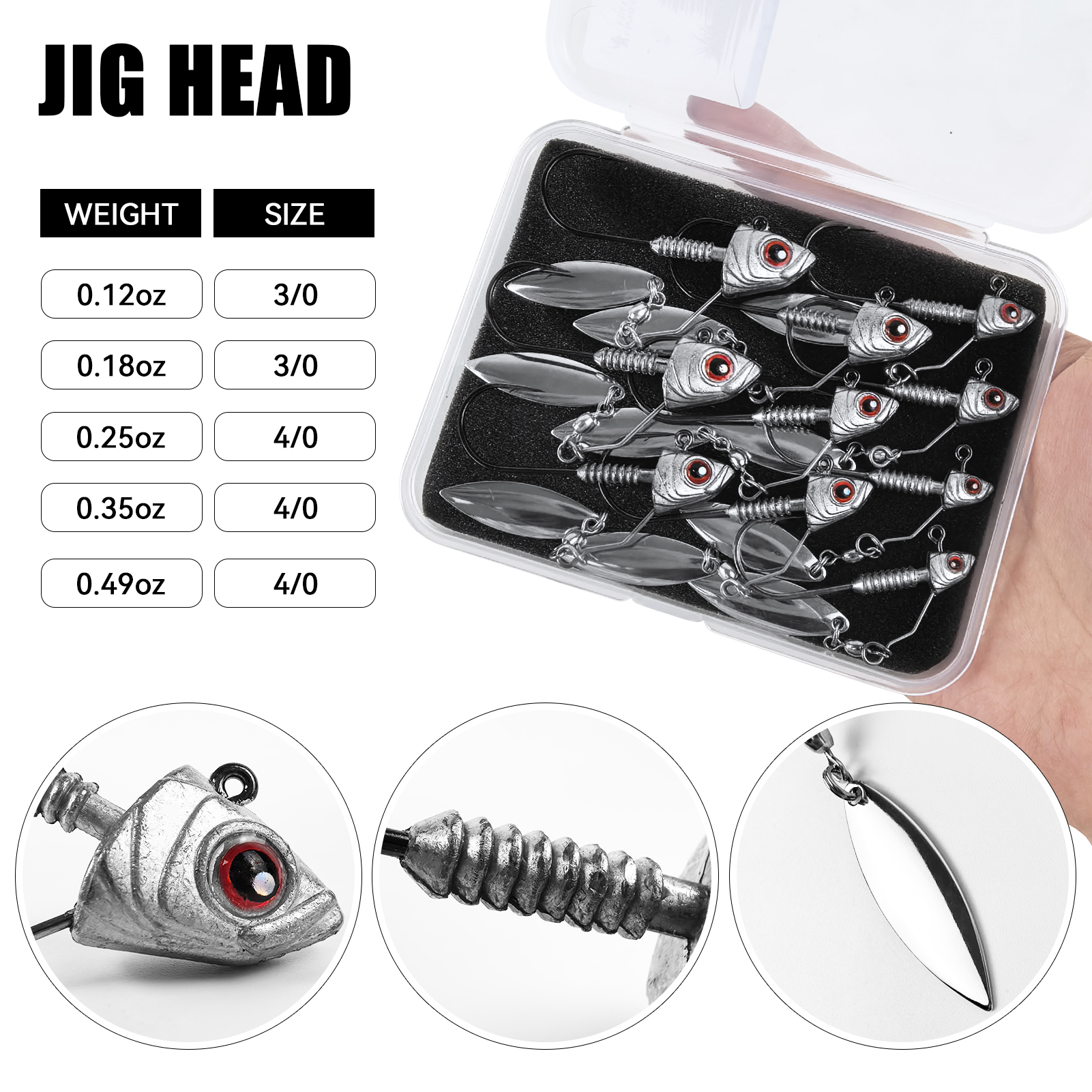 FREE FISHER 10pcs/Box Fishing Jig Head Hooks,3.5g-14g Underspin Jigs,Saltwater Jigging Swimbaits with Blade,Spinner Fishing Lures 