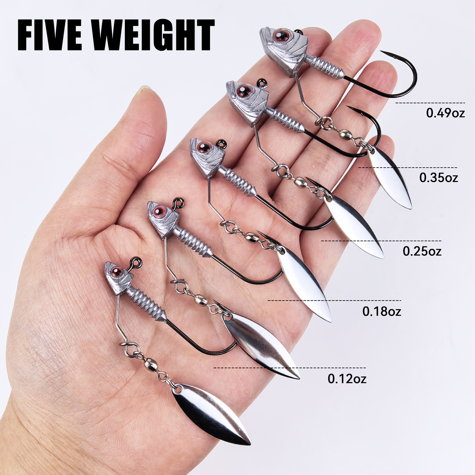 FREE FISHER 10pcs/Box Fishing Jig Head Hooks,3.5g-14g Underspin Jigs,Saltwater Jigging Swimbaits with Blade,Spinner Fishing Lures 