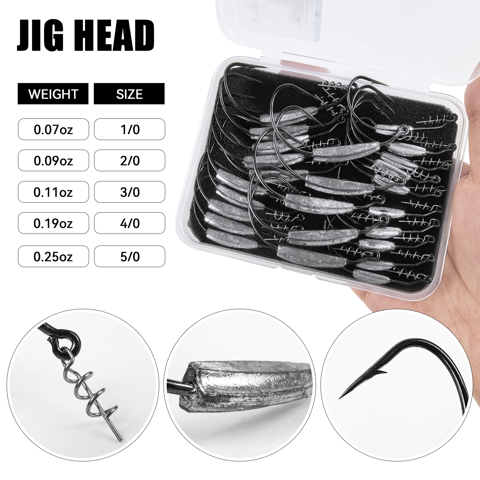 FREE FISHER 25pcs/Box Weighted Swimbait Hooks,Fishing Worm Weedless Hook,2g-7g Jig Heads with Twistlock,Lure Bait Rigs Accessory 