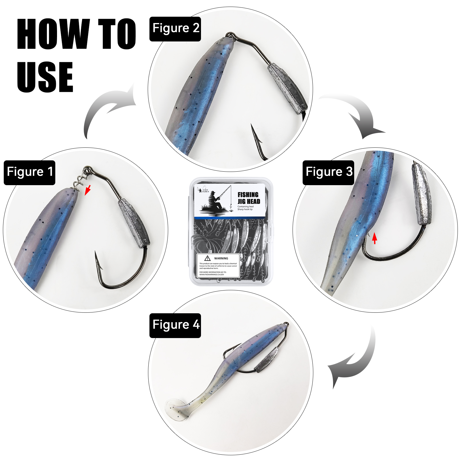 FREE FISHER 25pcs/Box Weighted Swimbait Hooks,Fishing Worm Weedless Hook,2g-7g Jig Heads with Twistlock,Lure Bait Rigs Accessory 