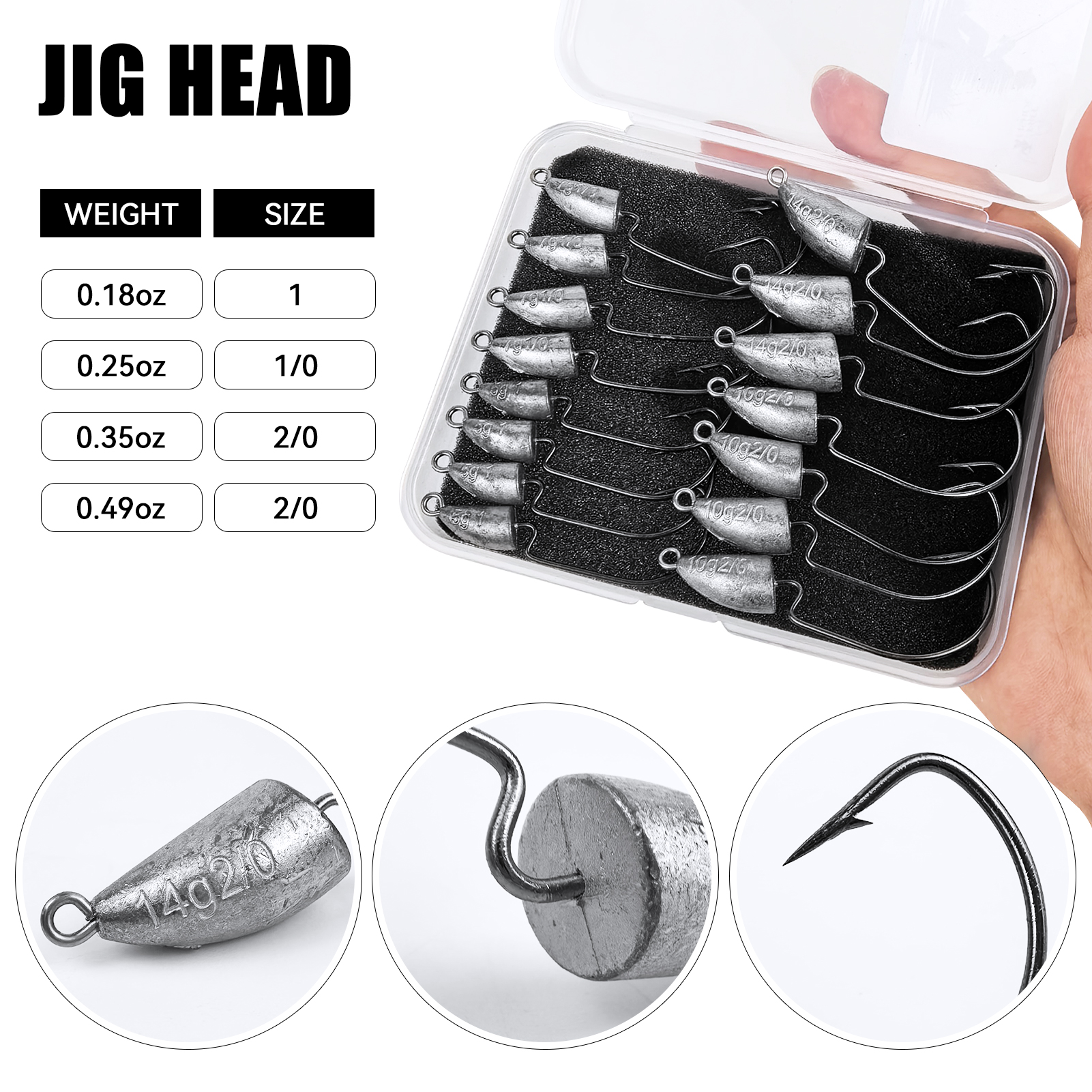FREE FISHER 15pcs/Lot Jig Head Crankhook,3/16oz,1/4oz,3/8oz,1/2oz Fishing Weights Worm Hooks,Die-Casting Swimbait Sinkers Rigs 
