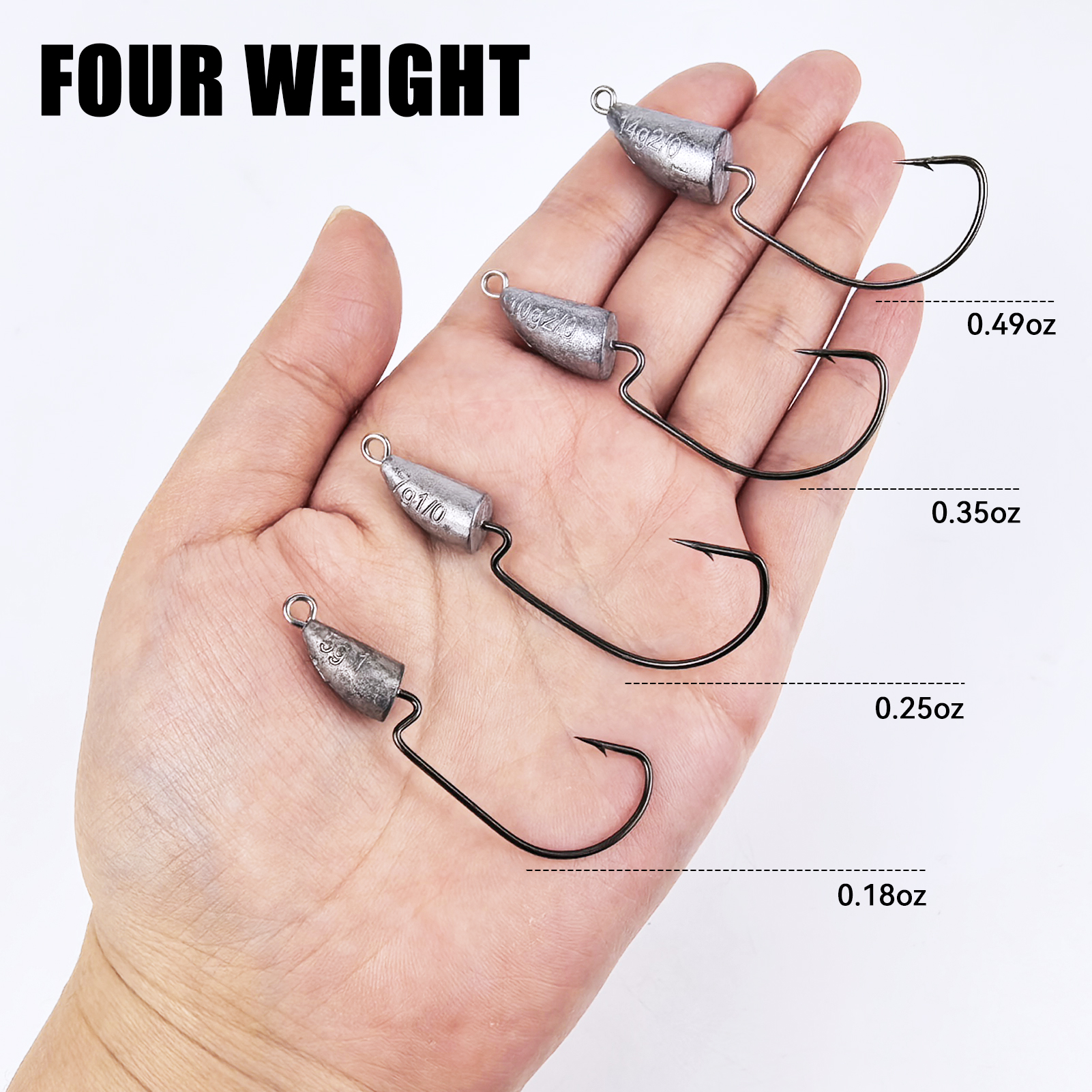 FREE FISHER 15pcs/Lot Jig Head Crankhook,3/16oz,1/4oz,3/8oz,1/2oz Fishing Weights Worm Hooks,Die-Casting Swimbait Sinkers Rigs 
