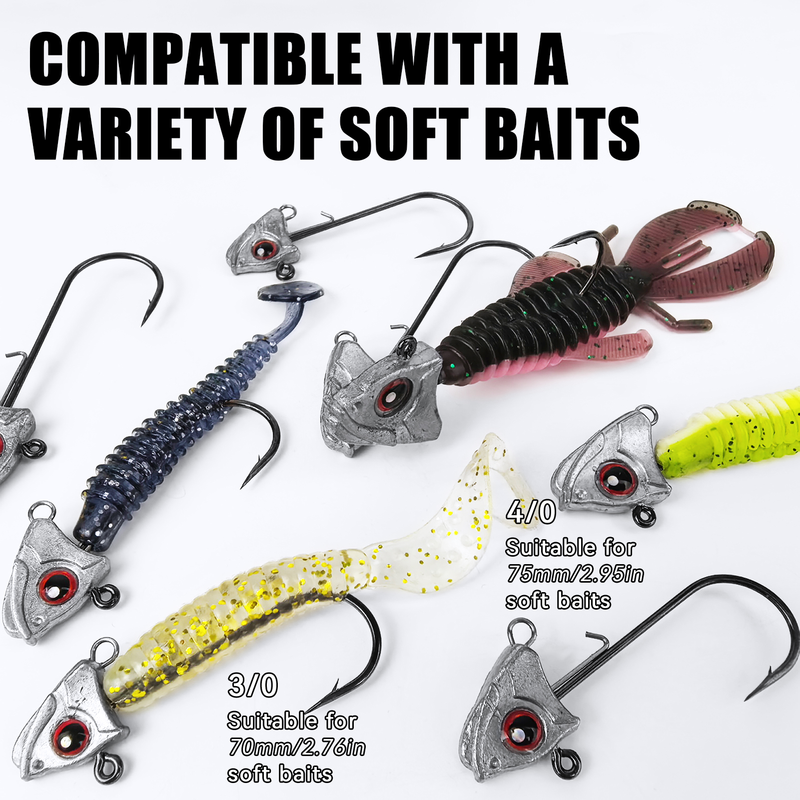 FREE FISHER 15pcs/Box Saltwater Jig Heads,5g/7g/10g/14g Mixed Fishing Weights,3D Fish Eyes  Hooks,Bait Keeper Ned Rig Jigheads 