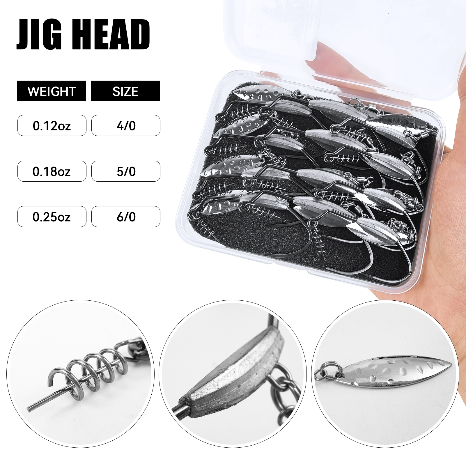 FREE FISHER 12pcs/Box Jig Head Hooks,3.5g 5g 7g Spinner Bladed Hook with Spin Lock Pin,Fishing Weights Crankhook Soft Baits Rigs