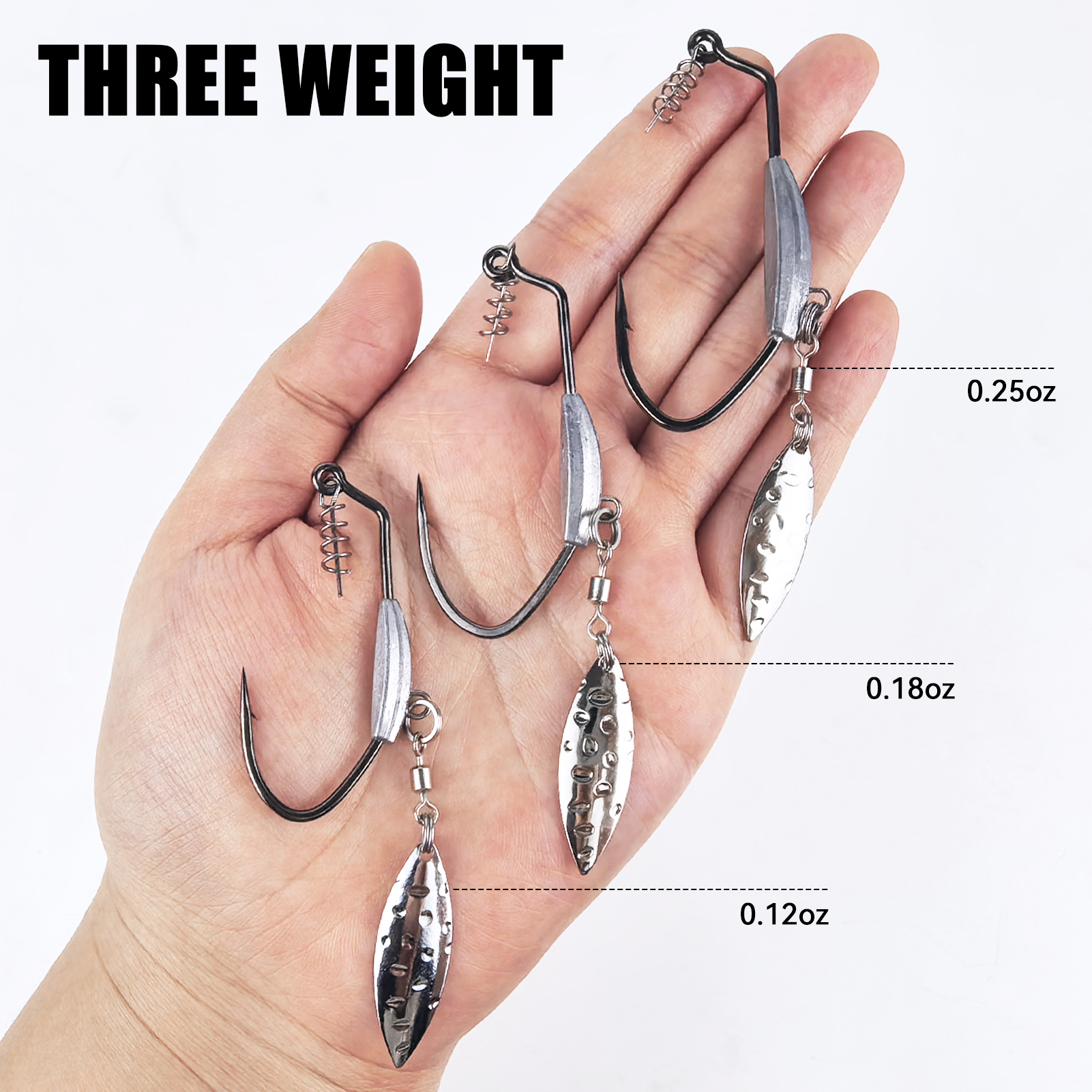 FREE FISHER 12pcs/Box Jig Head Hooks,3.5g 5g 7g Spinner Bladed Hook with Spin Lock Pin,Fishing Weights Crankhook Soft Baits Rigs