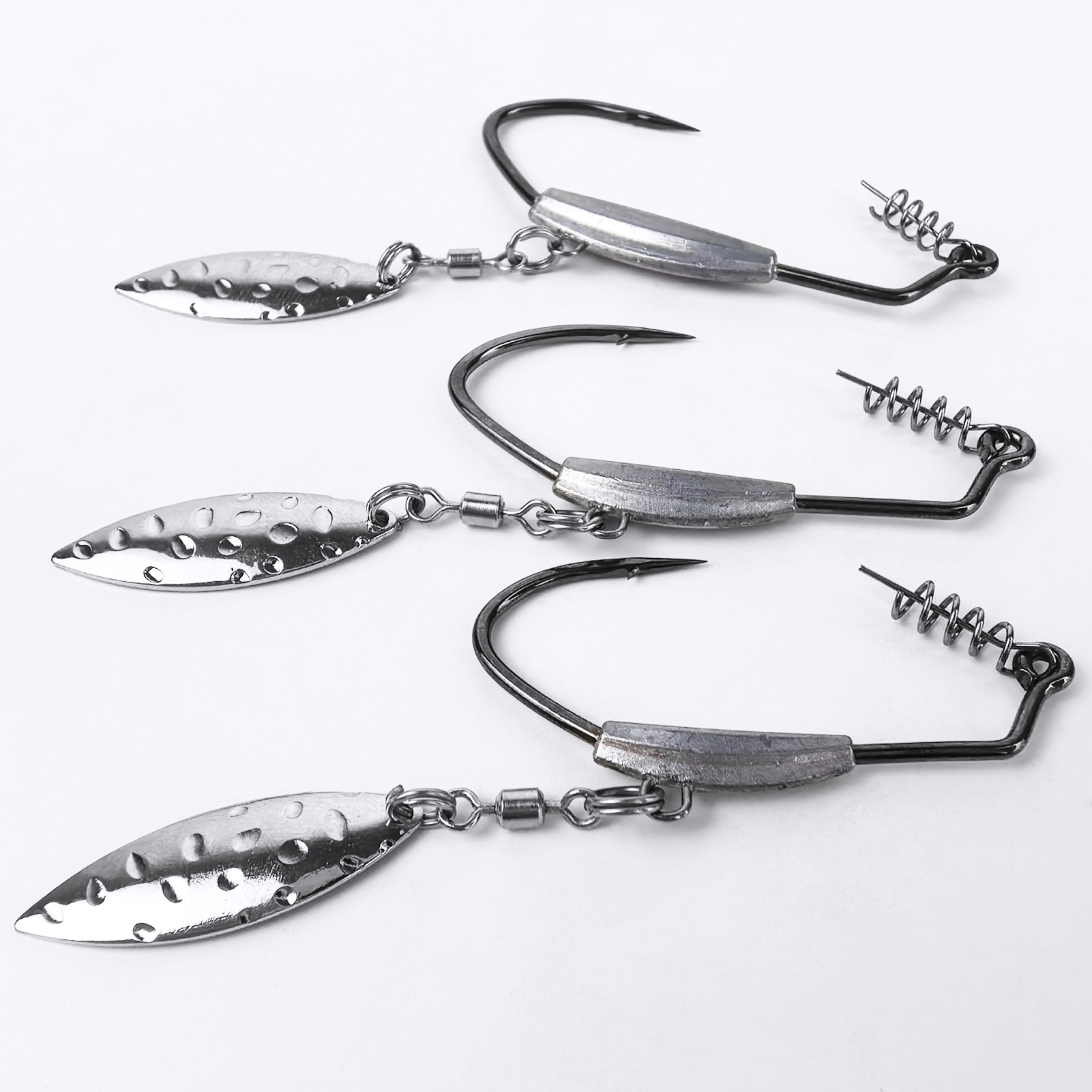 FREE FISHER 12pcs/Box Jig Head Hooks,3.5g 5g 7g Spinner Bladed Hook with Spin Lock Pin,Fishing Weights Crankhook Soft Baits Rigs