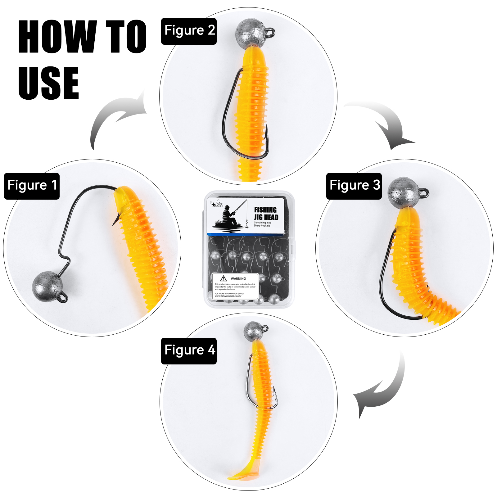 FREE FISHER 20pcs/Box Fishing Weight Hook Rigs,Jig Head Swimbait Accessory,3.5g/5g/7g/10g Worm Crankhooks,Sharp Offset Fishhook
